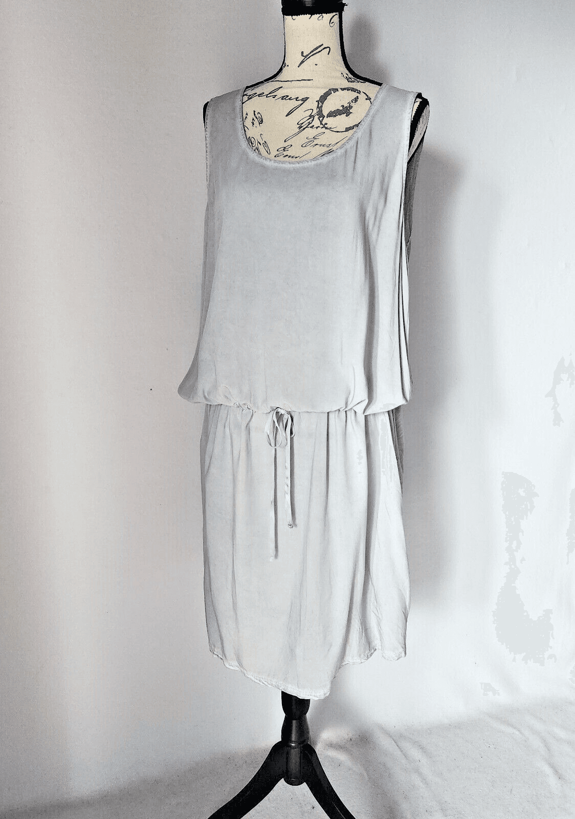 Sundance Linen Viscose Drop-Waist Midi Dress Sleeveless Scoop Neck Tie Grey XL