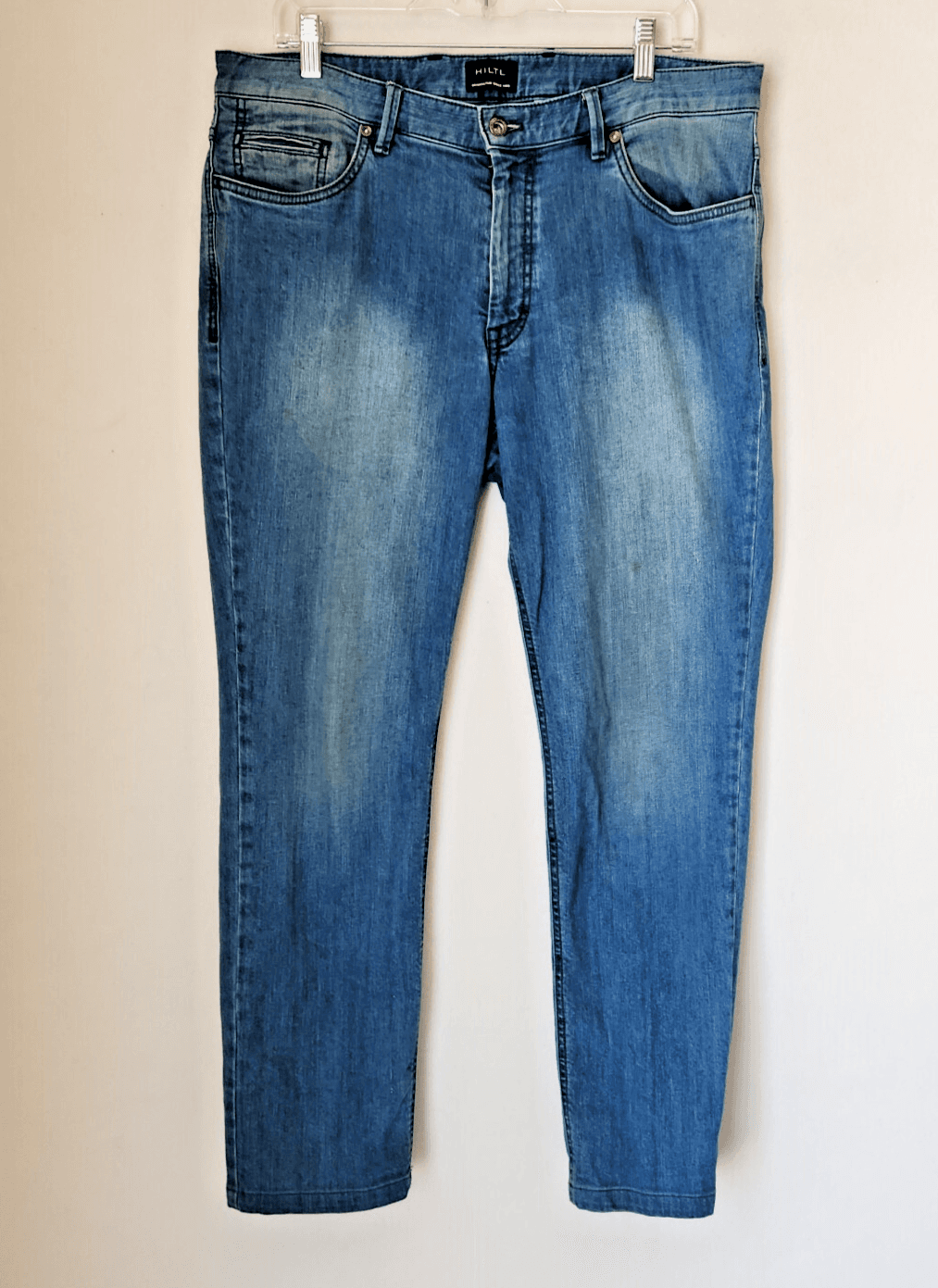 HILTL Dude Straight Slim Fit Jeans Stretch 5 Pocket Meduim Wash Blue Men's 35/34