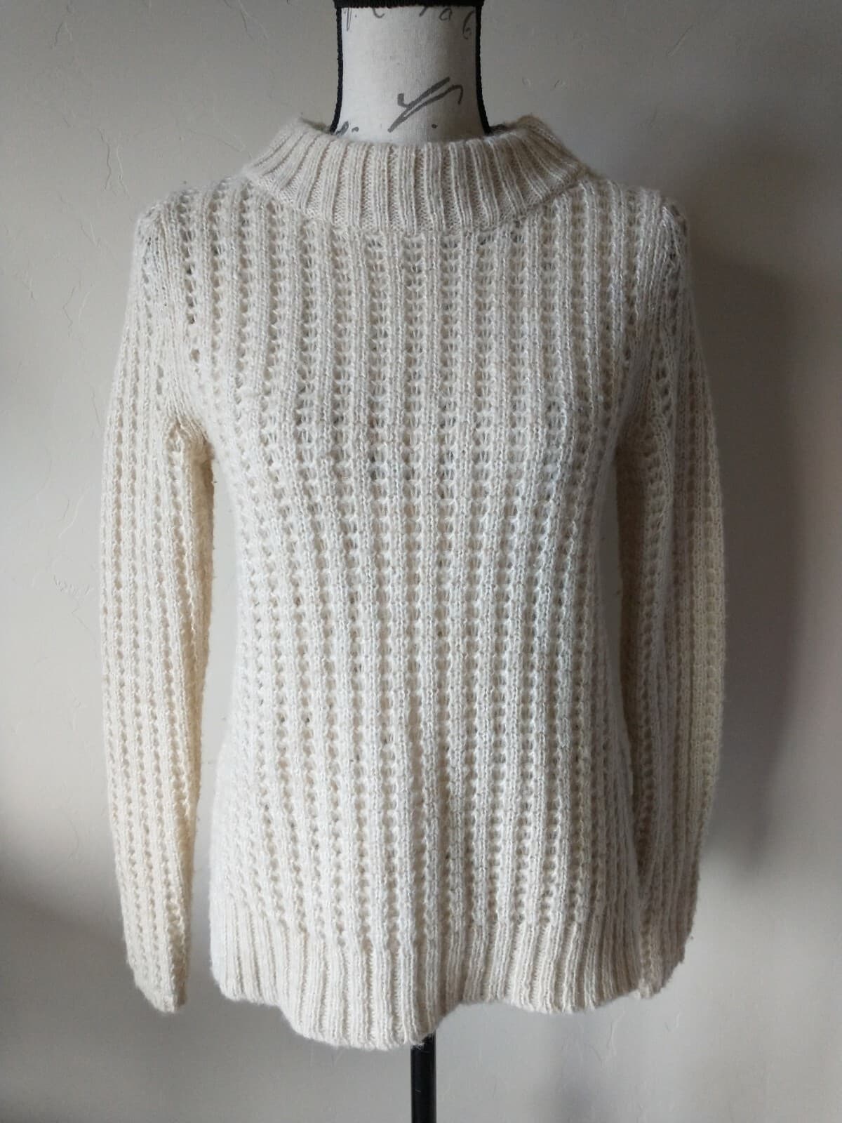 Field Flower Anthropologie Wool Blend Cable Knit Sweater Crewneck Cream Womens S