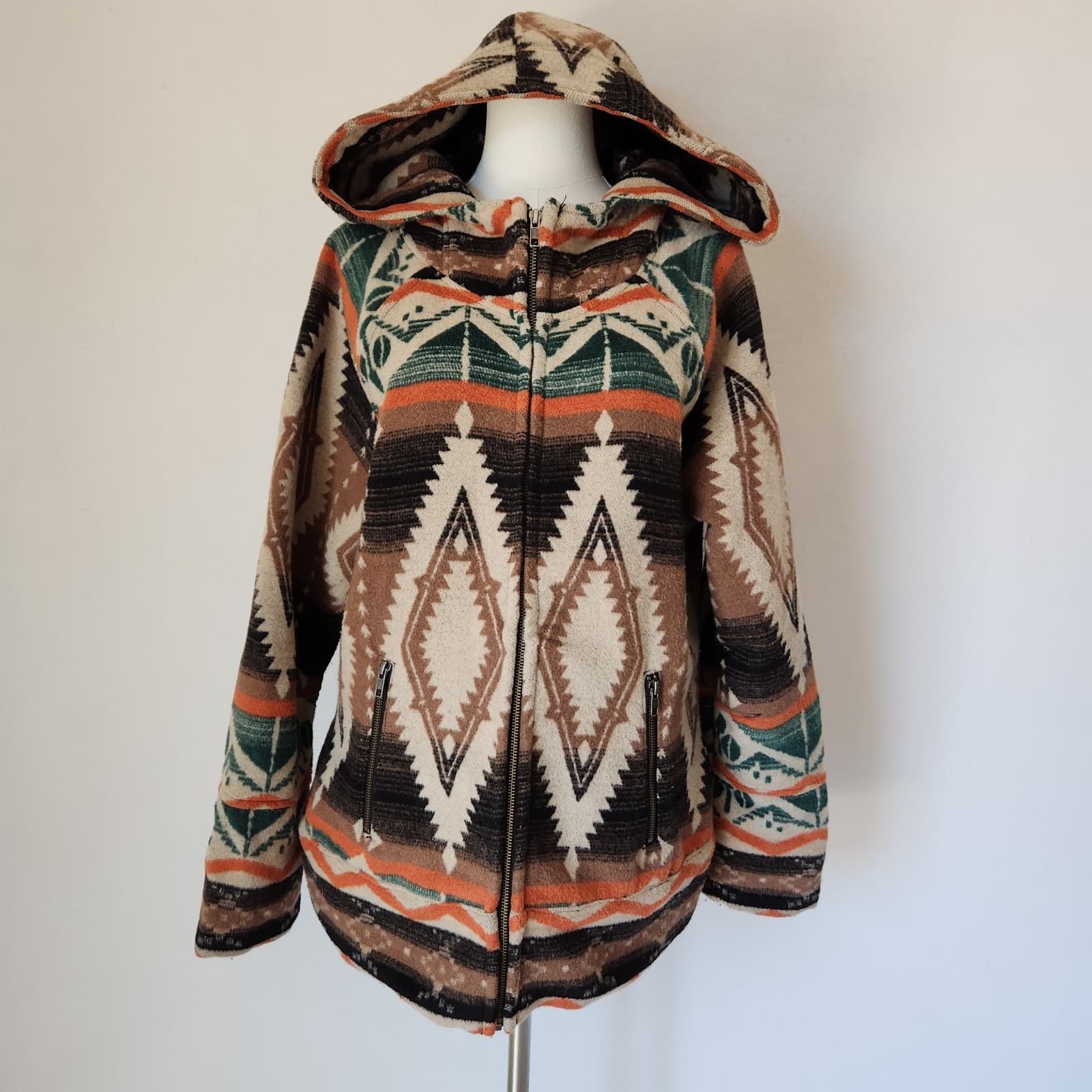 Dylan by True Grit Wool Blend Fleece Blanket Aztec Western Hood Jacket Womens XL