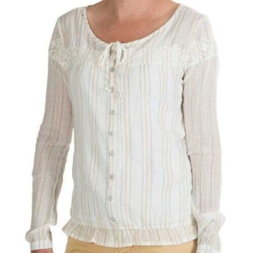 Gramicci Women's L Embroidered Top Button Long Sleeve Cotton White Striped