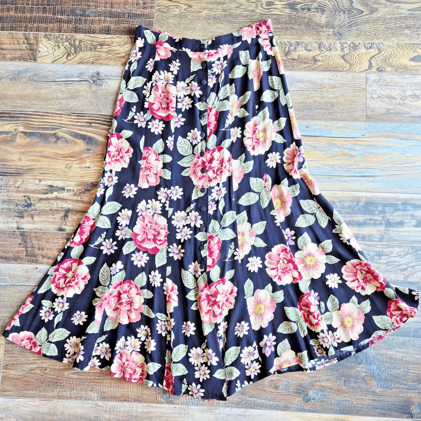 Vintage Compagnie Internationale Express USA Floral Button-Front Maxi Skirt Sz.M