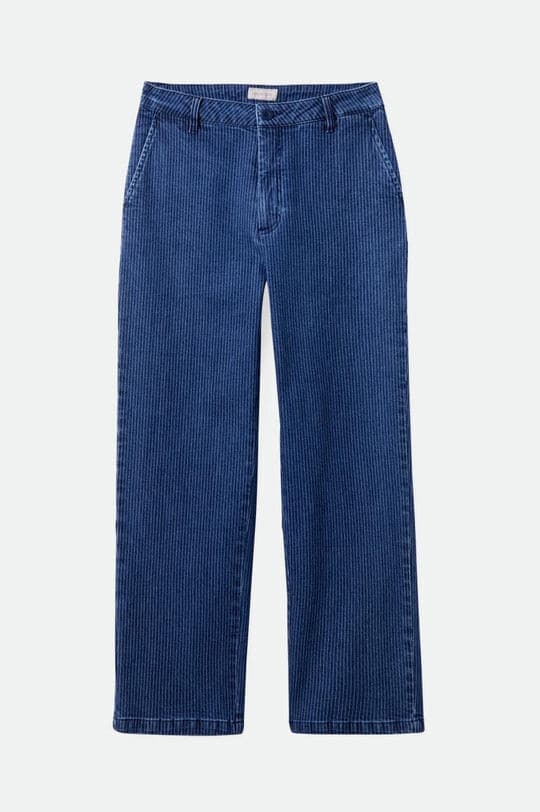 NWT BRIXTON $89 Victory Straight Leg Pants Pin-Stripe Blue White Denim Womens 31