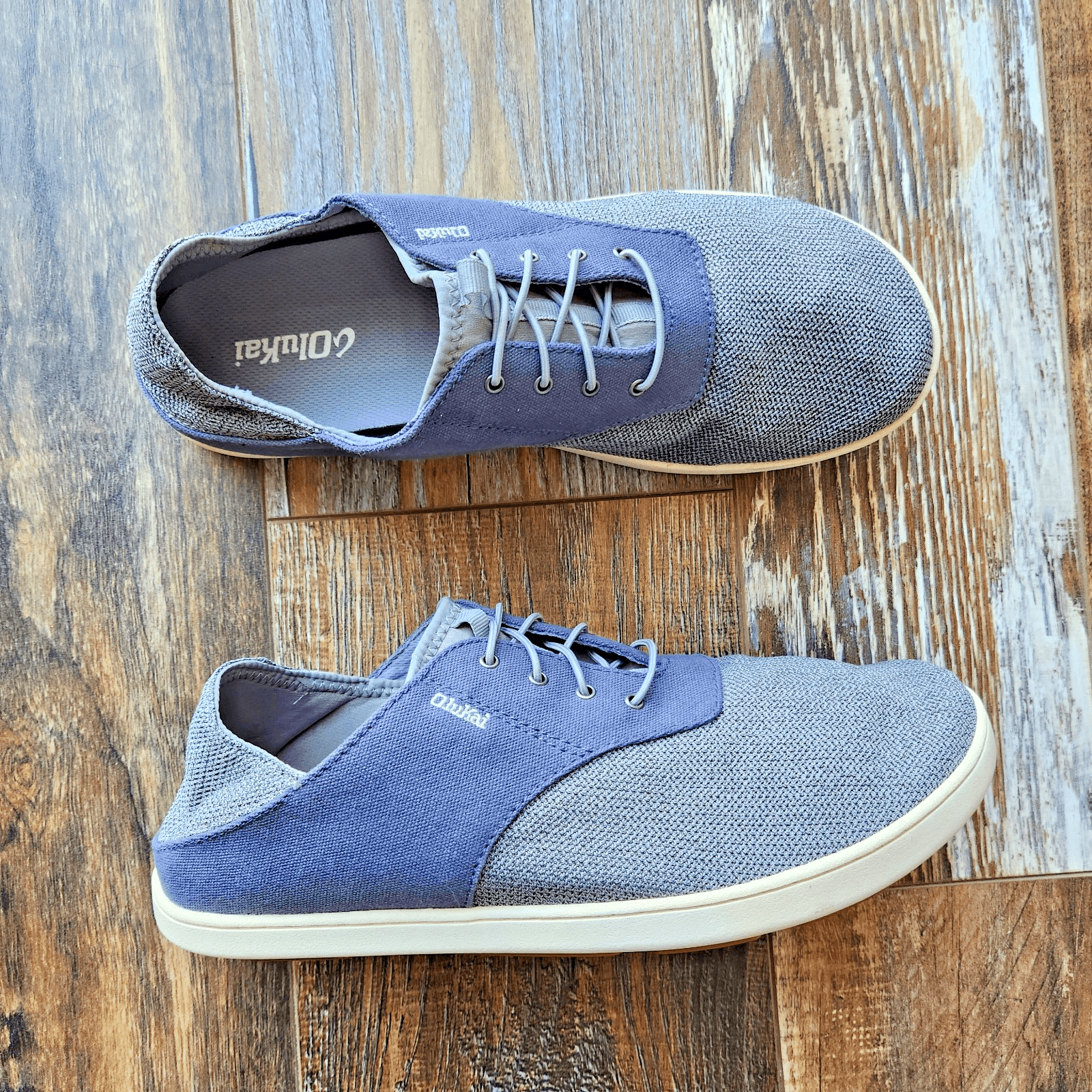 Olukai Nohea Moku Men’s US11 No Tie Boat Shoes Breathable Mesh Canvas Blue Grey