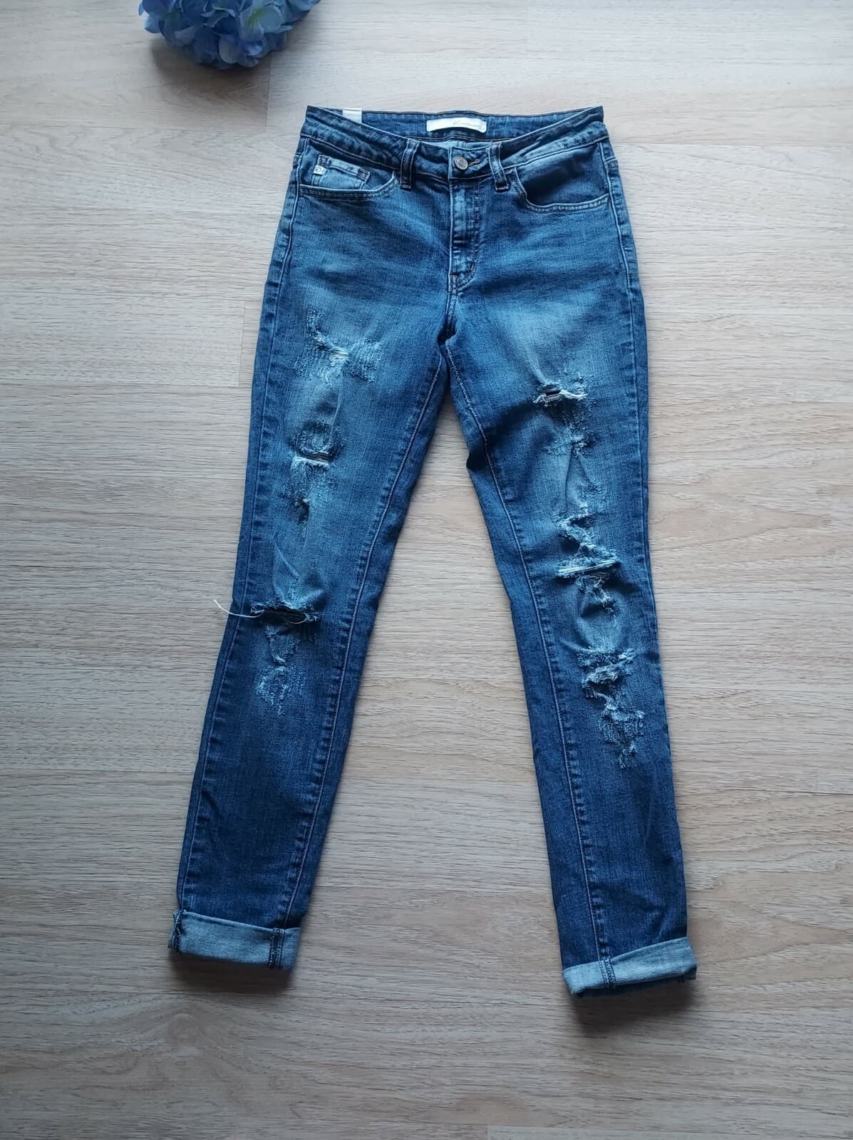 KanCan Mid Rise Destressed Skinny Jeans Zip Stretch Cotton Blend Blue Women 26