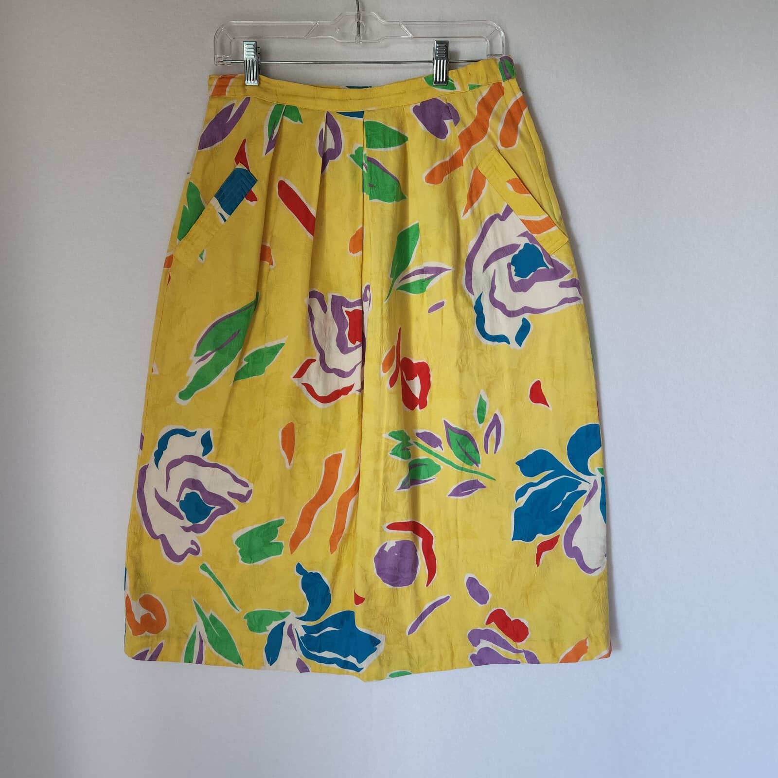 Vintage UMI Collection Floral Pleat Midi Skirt Zip Pocket Multicolor Sz.8 (30")