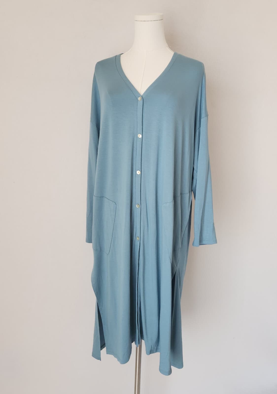 NWT Marla Wynne Layers Tunic Midi Dress Long Sleeve Button Pocket Knit Blue XL