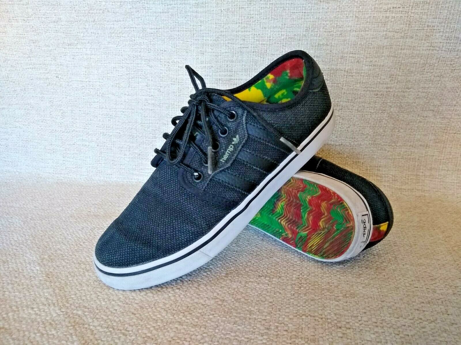 Adidas Seeley Rasta Hemp Skateboarding Shoes Men Lace Black US6 EUR38.5
