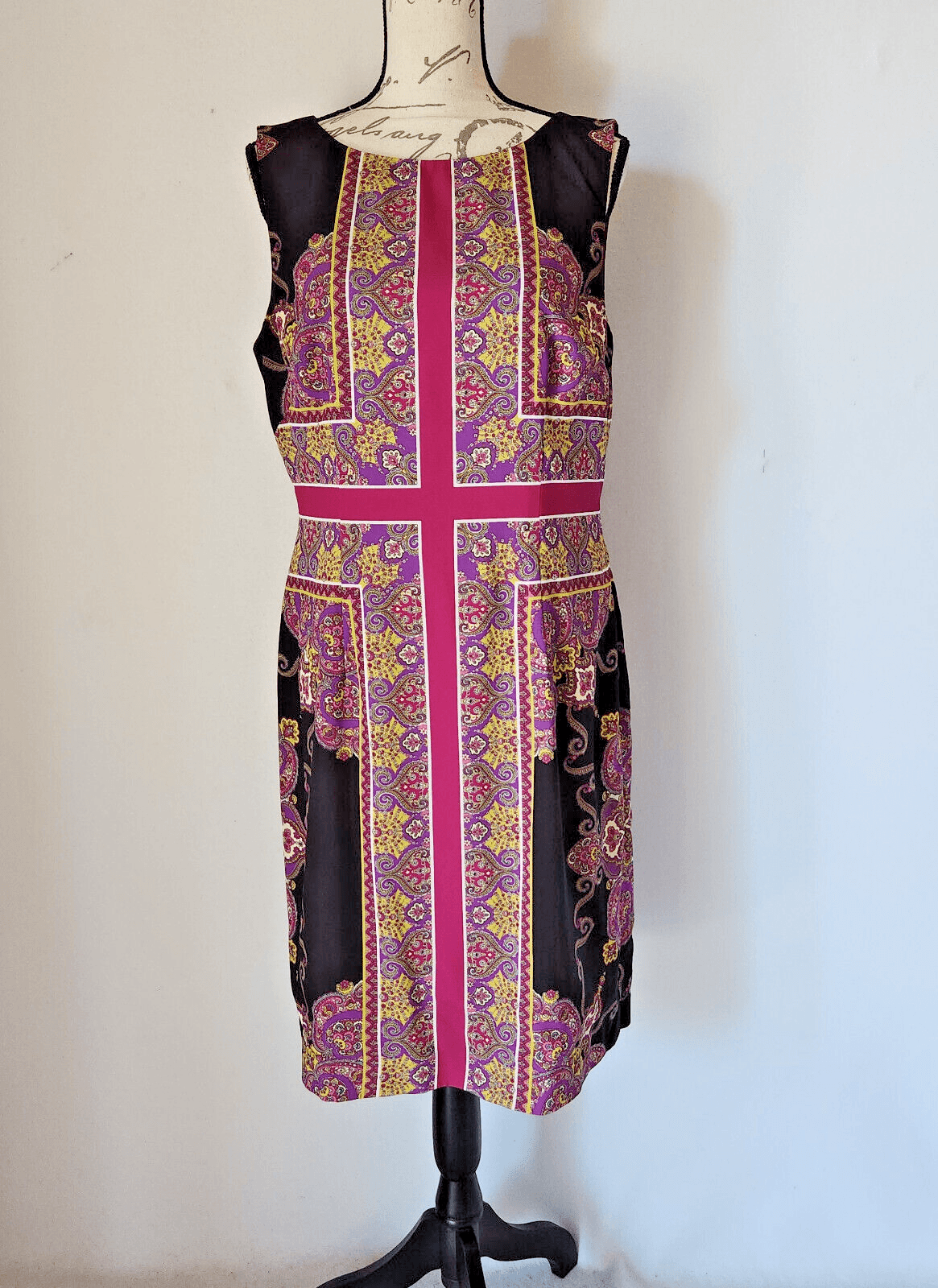 Adrianna Papell Paisley Party Cocktail Shift Dress Sleeveless Multicolor Sz.14