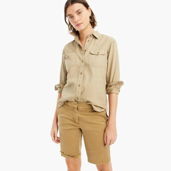J.Crew 10" Bermuda Stretch Chico Shorts Zip Pocket Brown Cotton Blend Women Sz.6