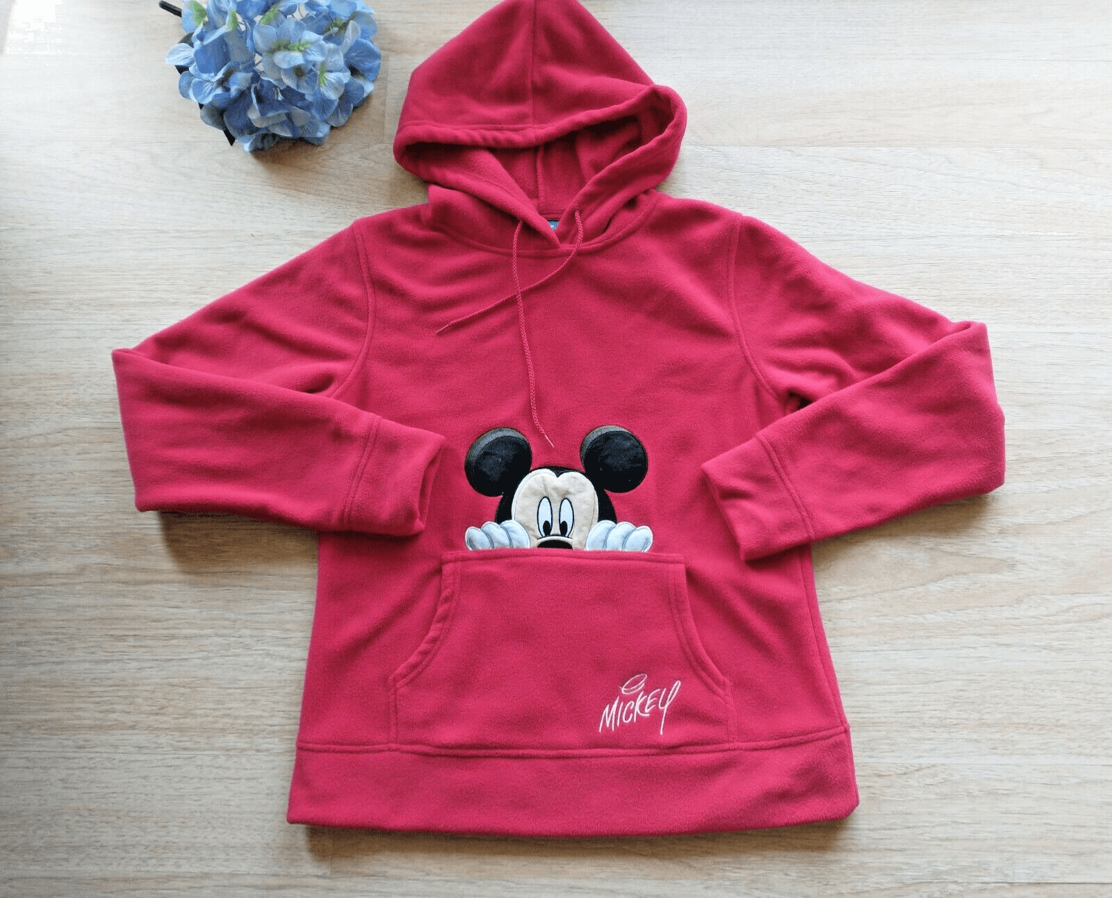 Disney Mickey Fleece Hoodie Sweatshirt Pullover Long Sleeve Pocket Red Girl XL