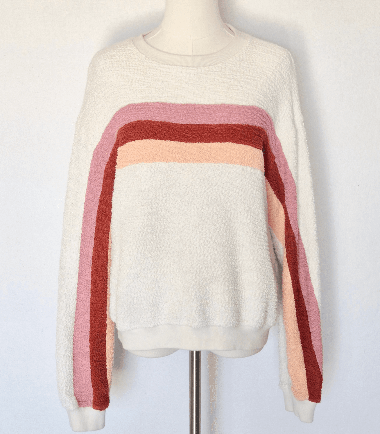 Faherty Vista Striped Pullover Sweatshirt Crewneck Texture Knit White Women's M
