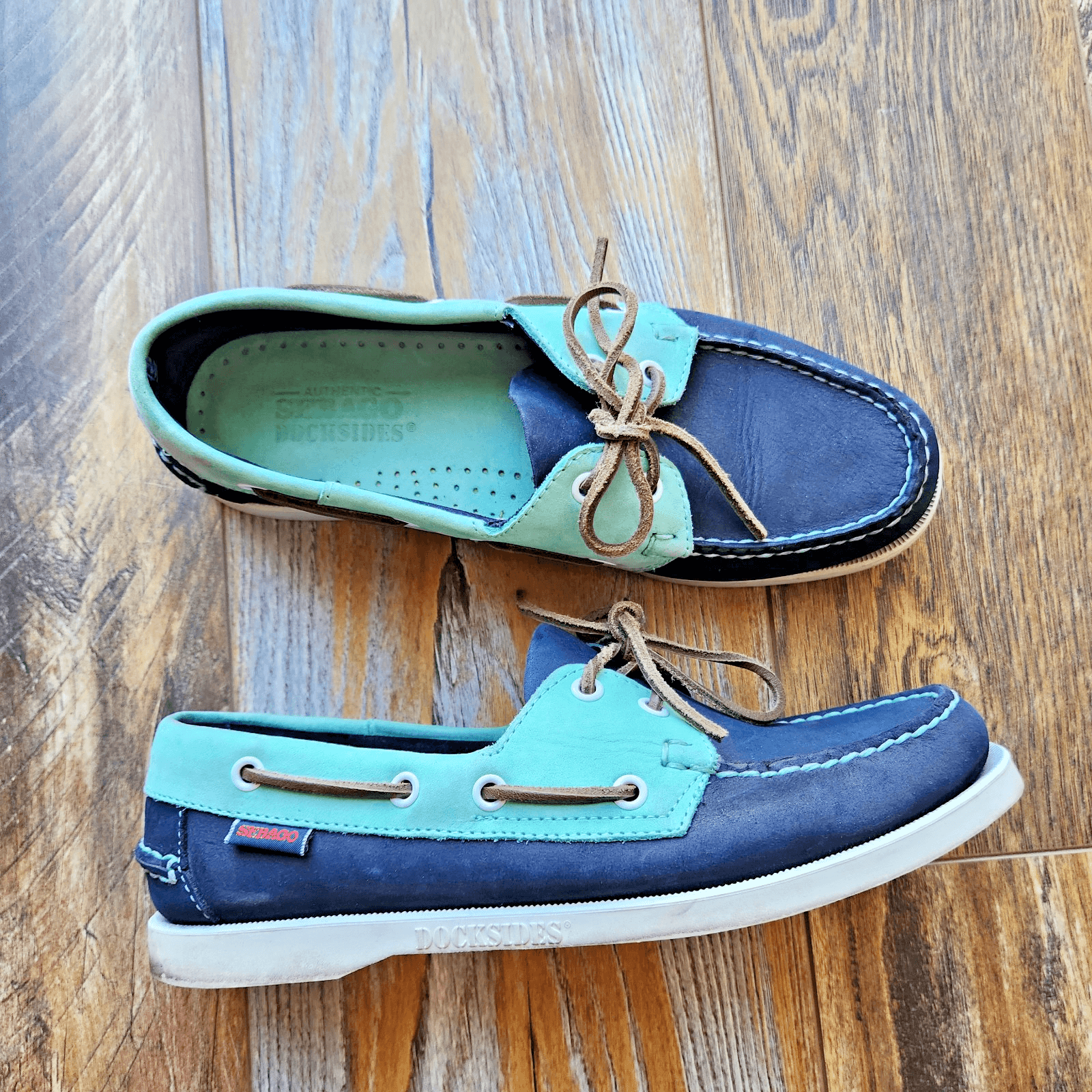 Sebago Docksids Women's US8.5M Spinnaker Boat Shoes Slip-On Leather Navy Mint