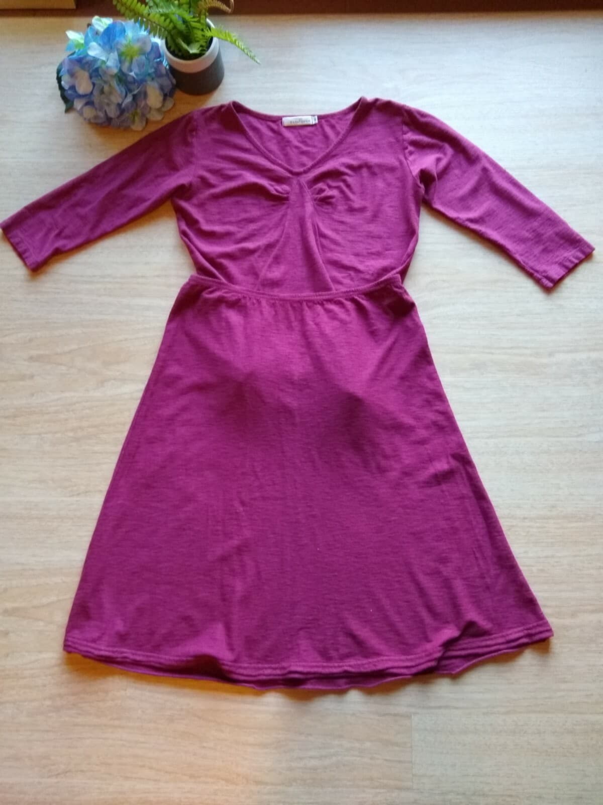 Cut Loose Linen Blend Knit Top+Skirt Set 3/4 Sleeve Elastic Waist Purple Sz.M