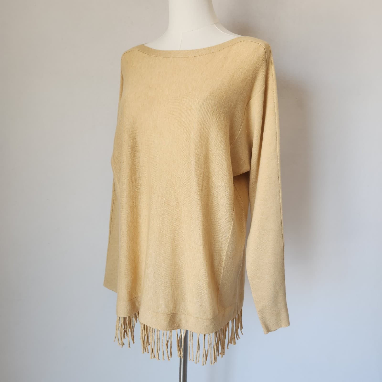 Lilly Pulitzer Glenda Coolmax Fringe-Hem Sweater Heather-Sand Cotton Blend Sz.M