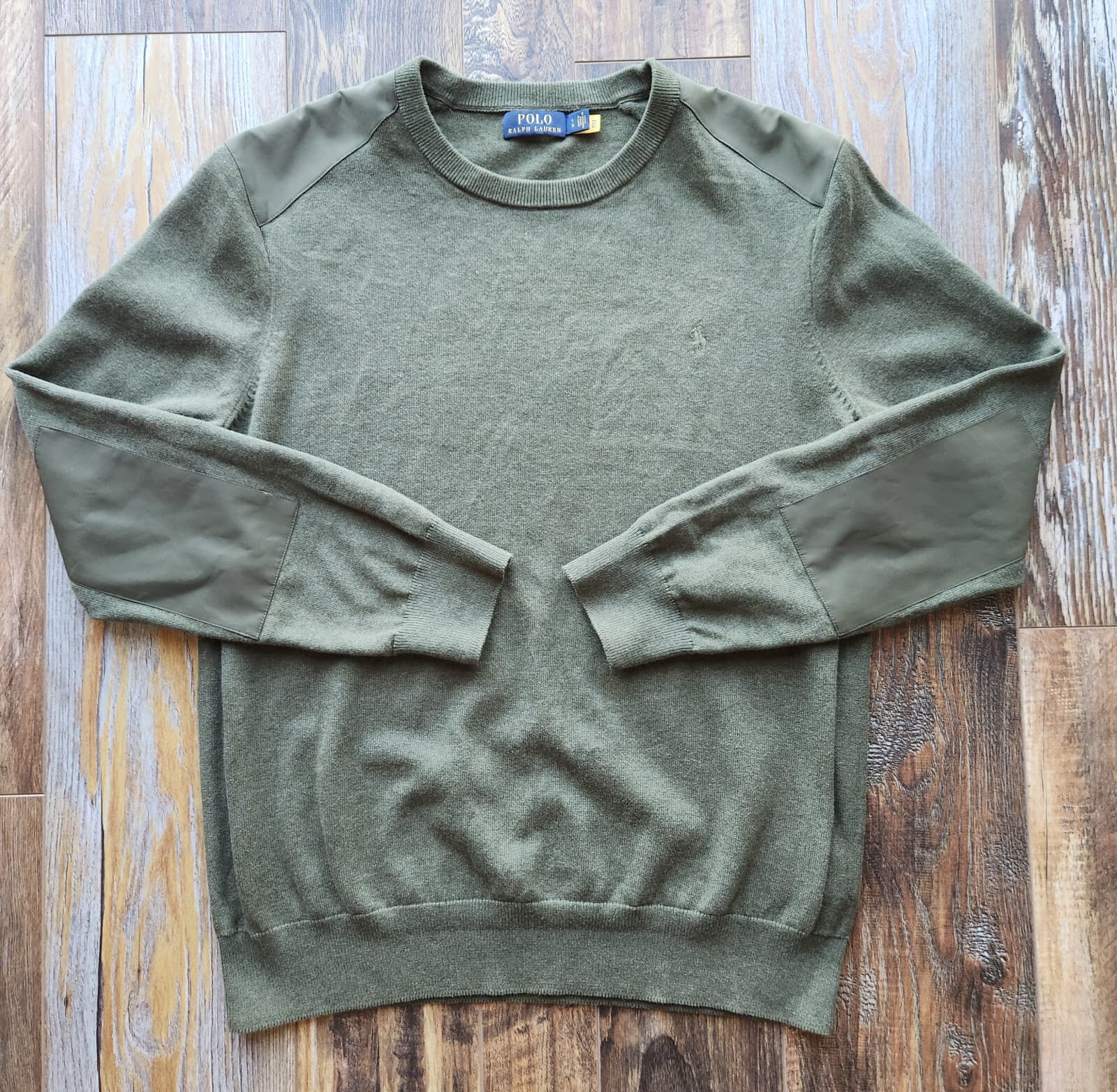 Polo Ralph Lauren Pony Hybrid Elbow Patch Crewneck Sweater Cotton Green Men's L