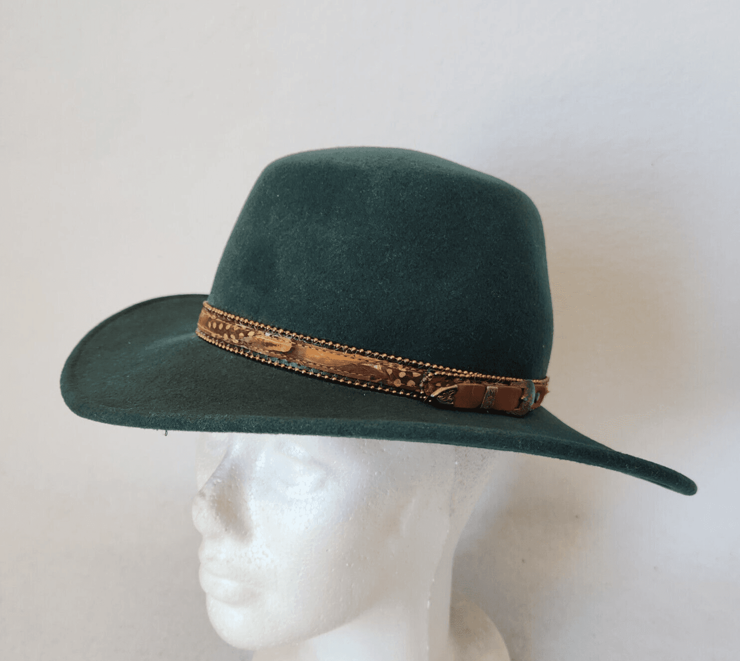 Vintage Bailey Men's Cowboy Western Fedora Hat Wide Brim Felt Wool Green Small