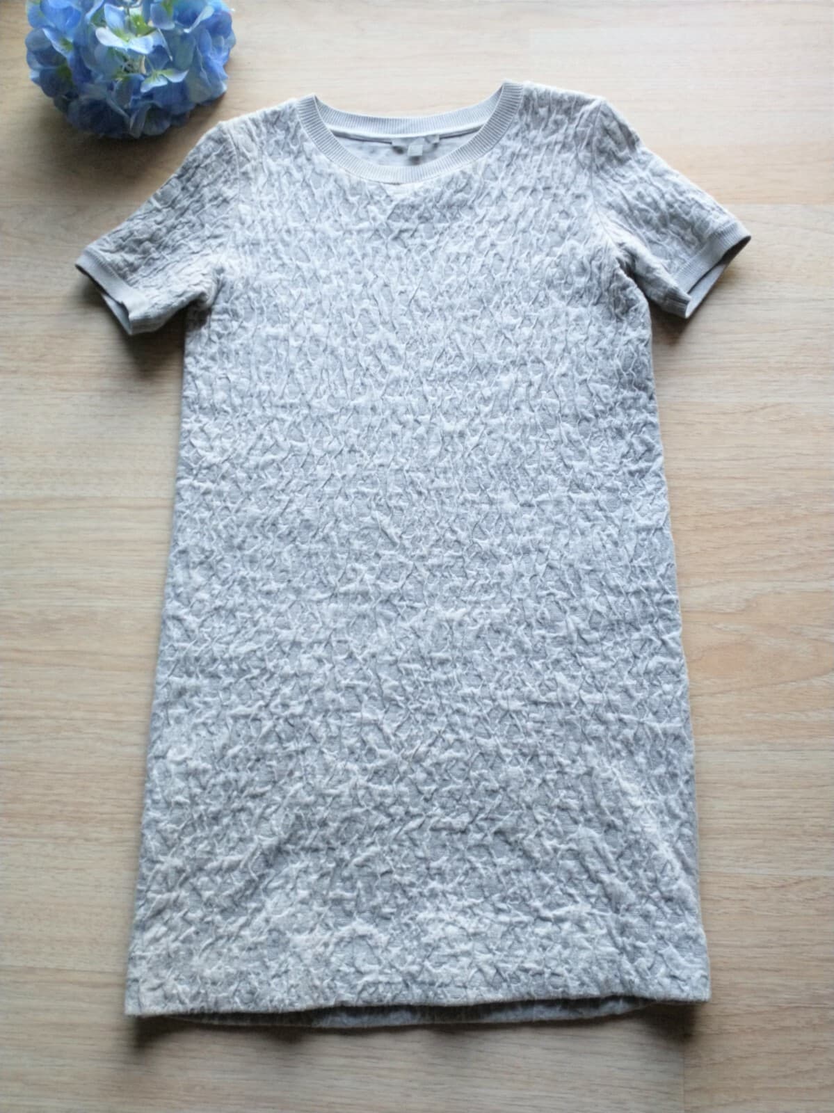 COS Cotton Blend Knit Shift Dress Pullover Short Sleeve Crew Neck Gray Sz.XS