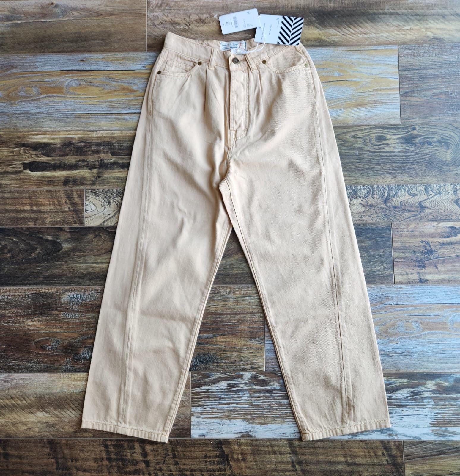 NWT Sandrine Rose The Fred Pleated Tapered Pants Buttonfly Beige Womens 25 R1016