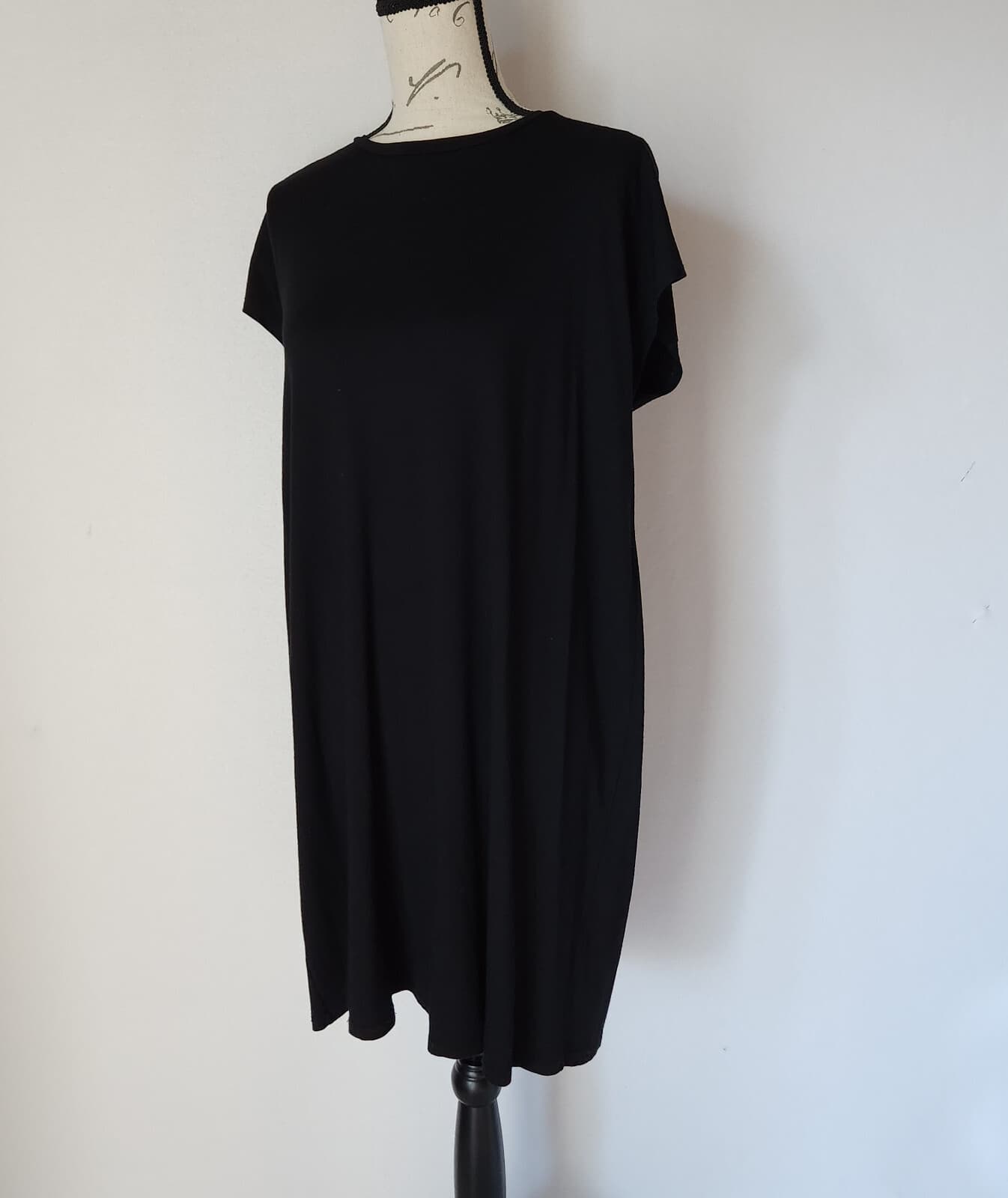 EILEEN FISHER Tunic T-Shirt Dress Boxy Viscose Jersey Cap-Sleeve Black Women's S