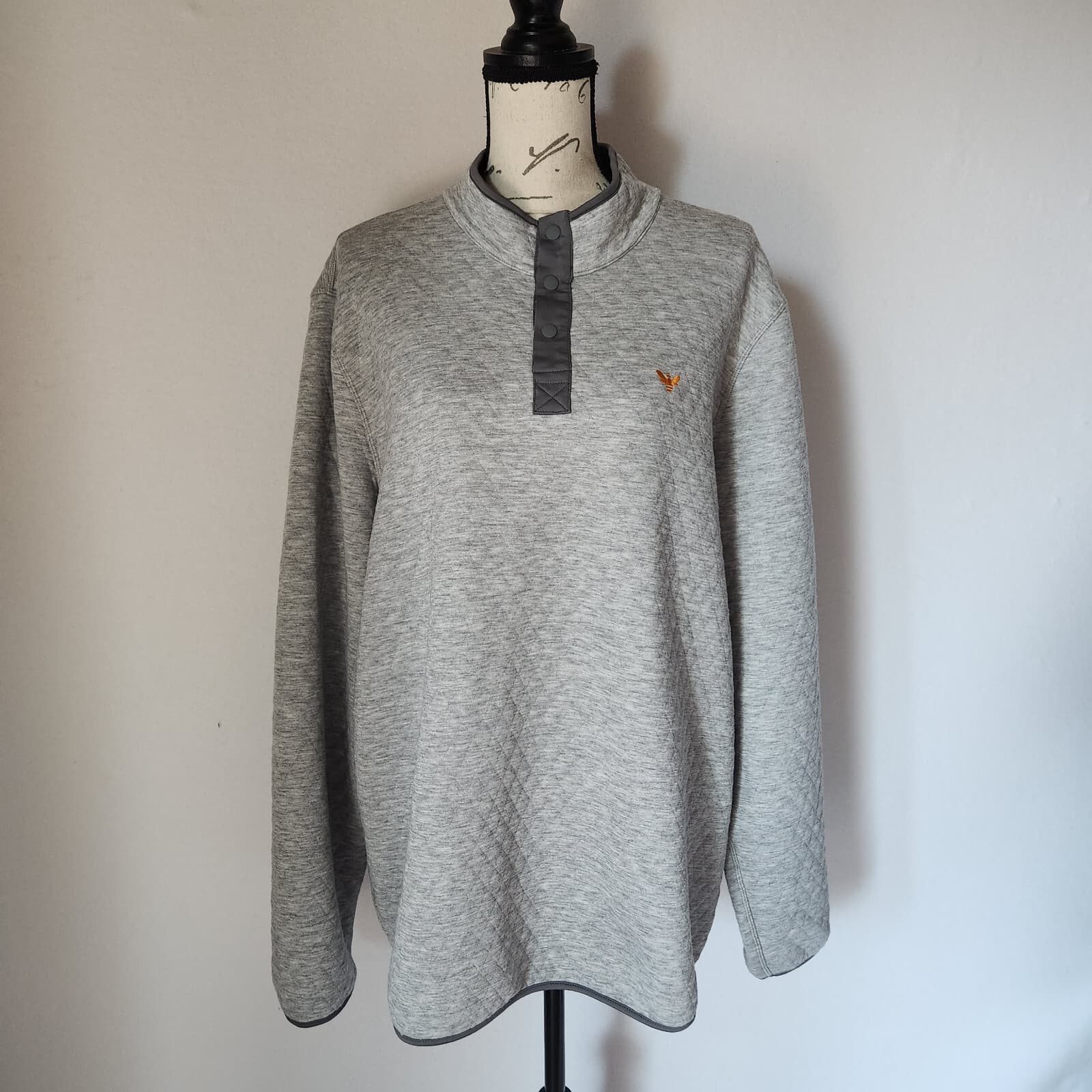 Marine Layer Corbet Quilted Bee Embroidery Pullover 1/4 Snap Mock Gray Women XXL