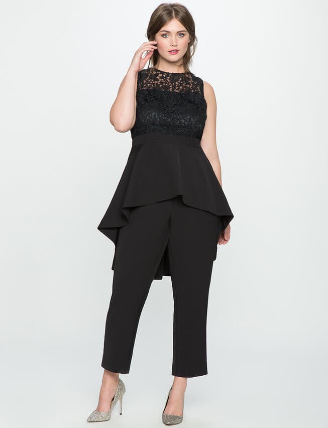 NWT ELOQUII Studio Hi-Low Peplum Lace Jumpsuit Sleeveless Black Plus Sz.18 $160
