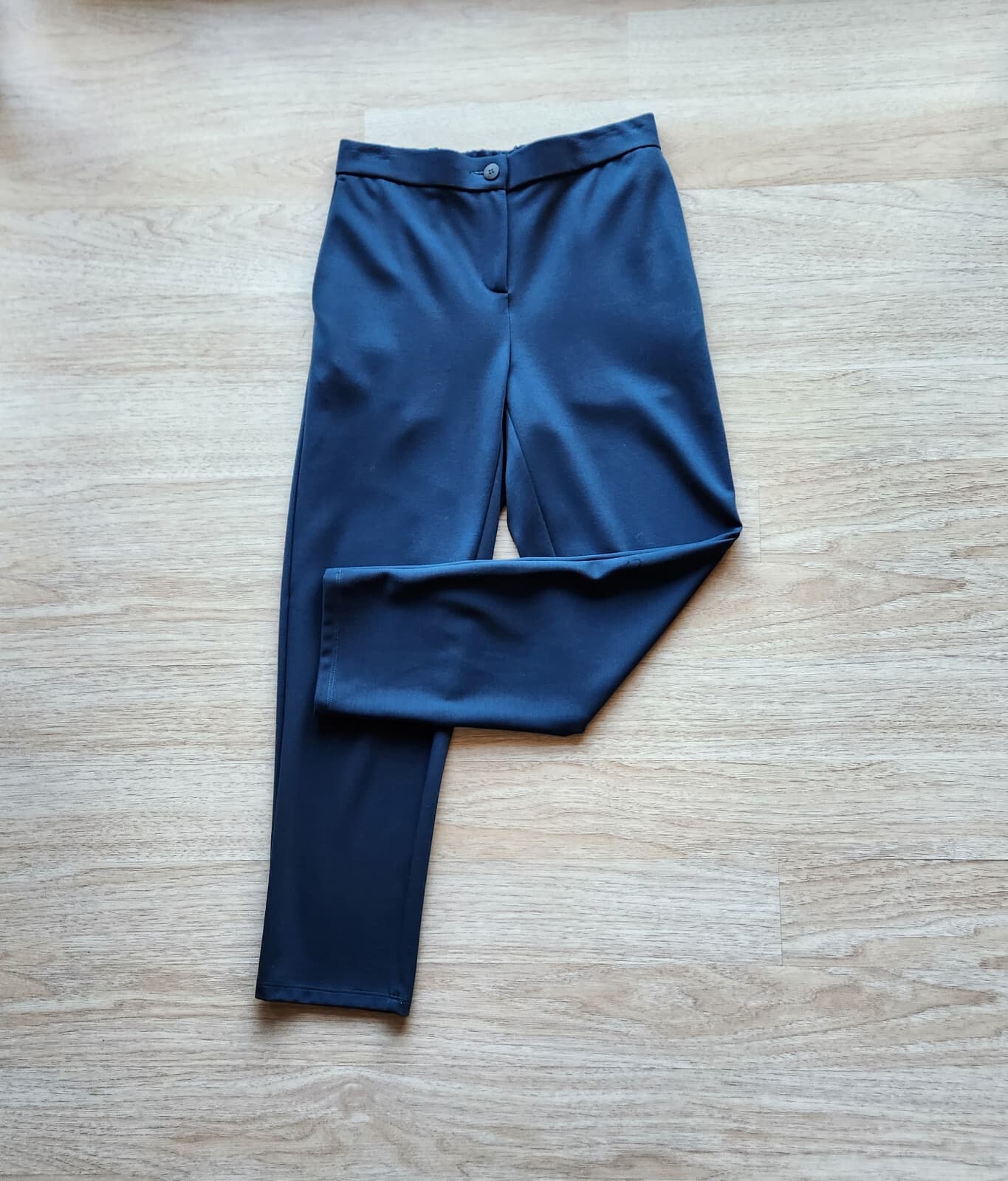 EILEEN FISHER Slim Leg Tencel Blend Ponte CropPants Zip Elastic Waist Blue Sz.PS