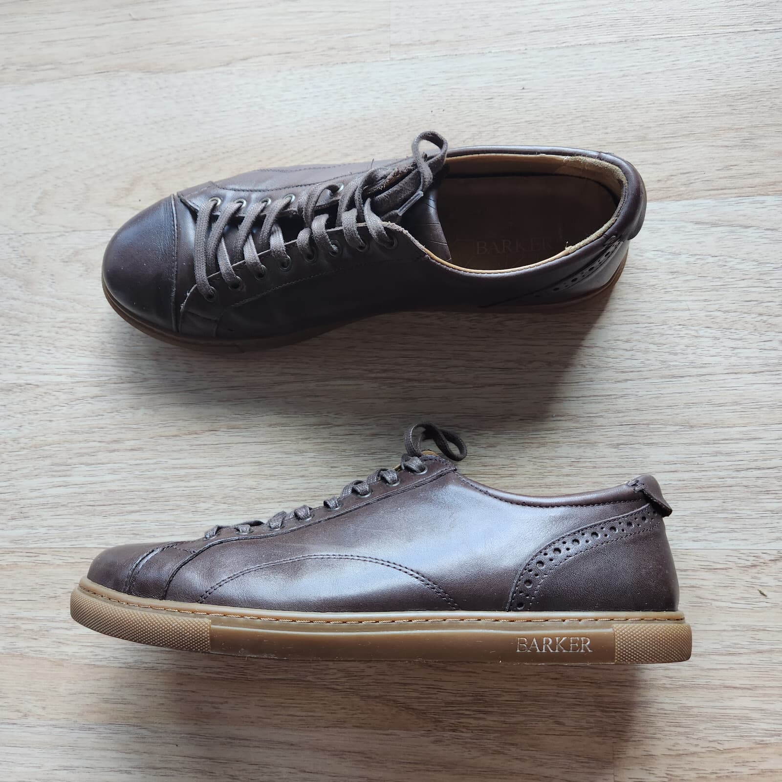 Barker Ethan Hand Painted Ebony Leather Sneaker Derby Shoe Lace Brown Men's US11
