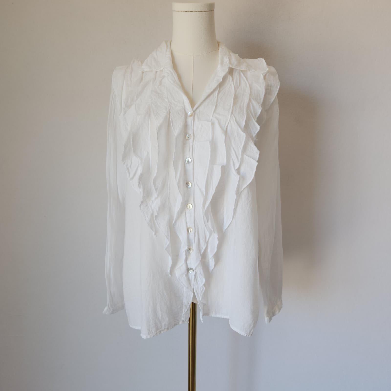 NWT JP And Mattie $128 Alexie Ruffle Button-Up Shirt Long Sleeve Cotton White P