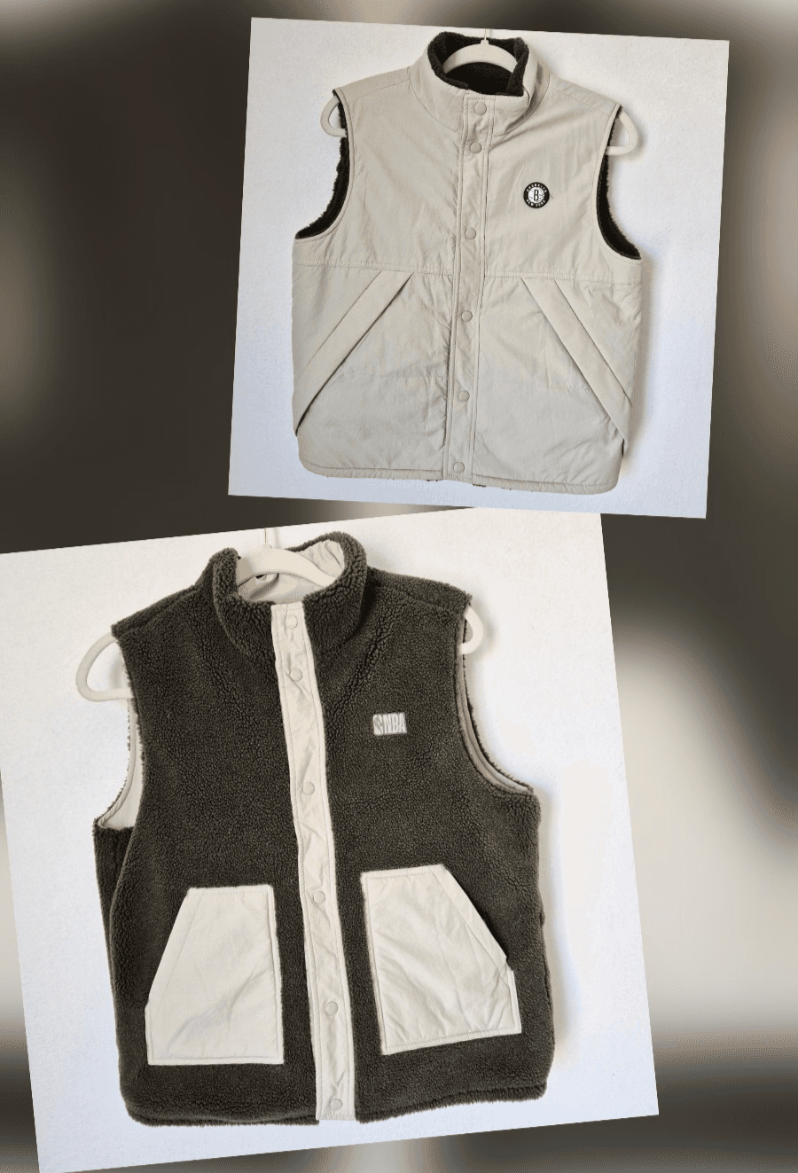 Brooklyn Nets NBA Licensed Reversible Fleece Vest Jacket Snap Beige Kids Sz.150