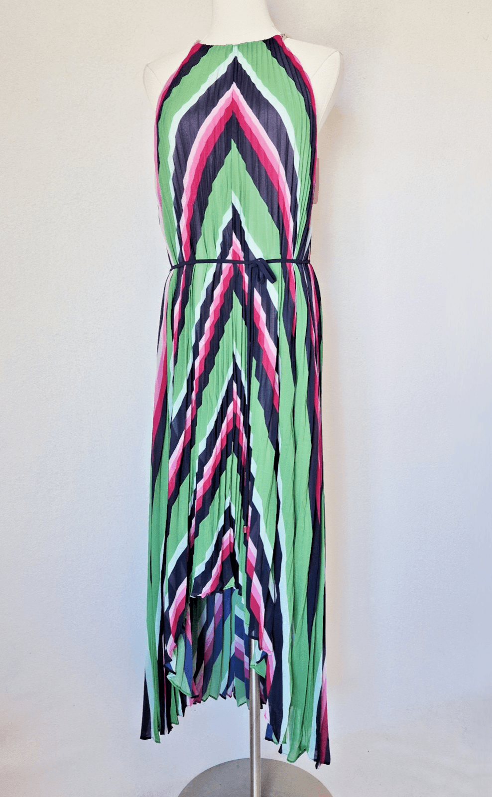 NWT Ted Baker London Shannah Striped Pleated Hi-Low Maxi Dress Halter Sz.4 (12)