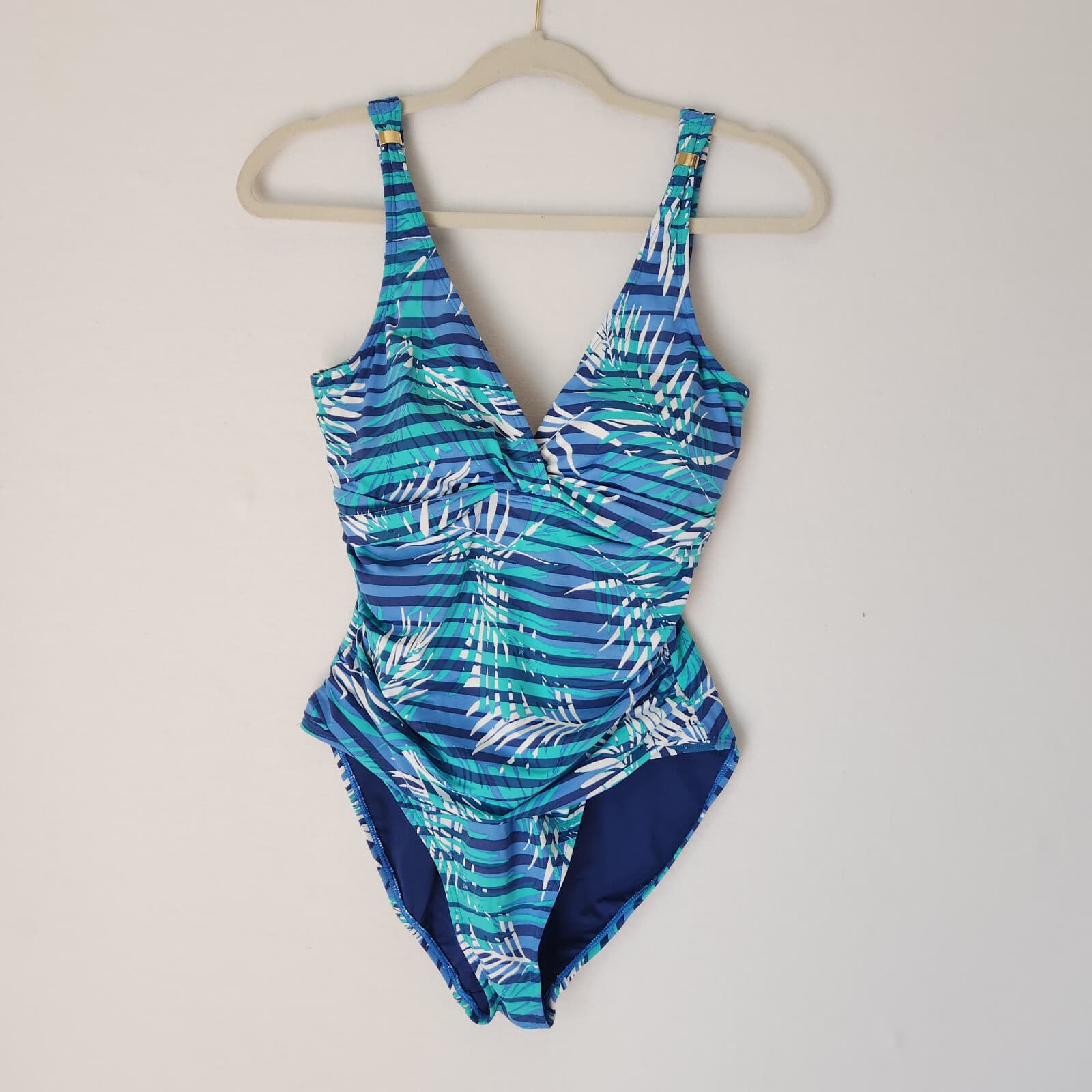NWT Lauren Ralph Lauren $122 Palm Leaf Slimming One-Piece Swimsuit High-Cut 10