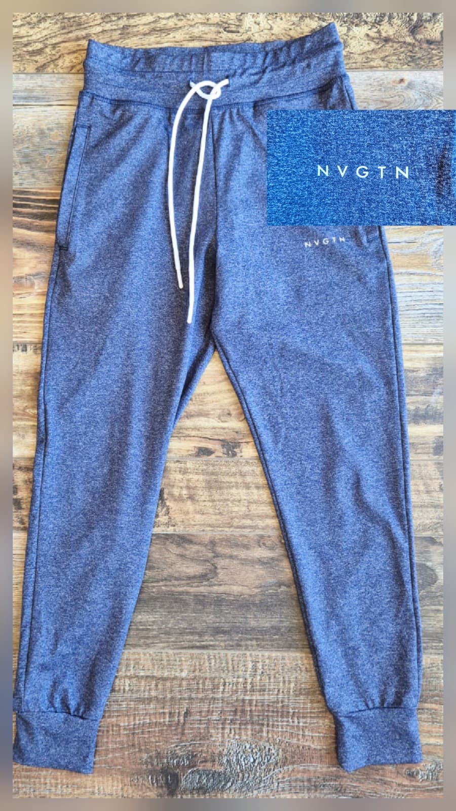 NVGTN Oxford Blue Joggers High Waist Cuffed Ankle Drawstring Pocket Women's S