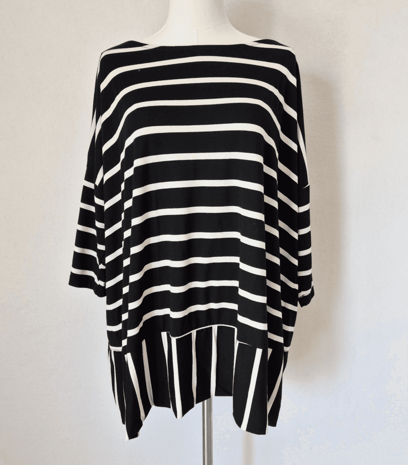 ALEMBIKA Jersey Stripe Oversize Tunic Boxy Top 3/4 Sleeve Black White Women's M