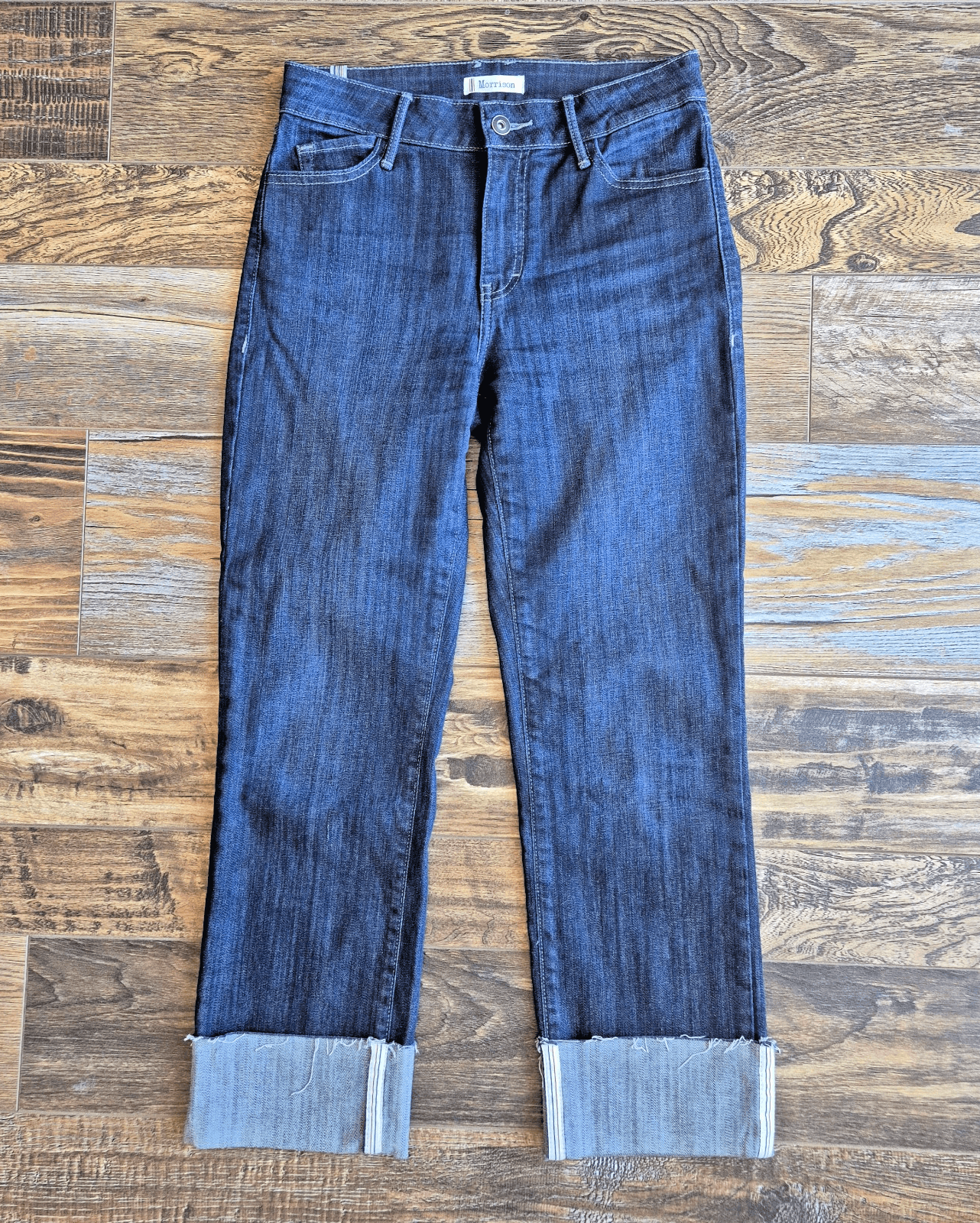 Morrison Sexy Boyfriend Cuffed Cropped Jeans High Rise Dark Wash Blue Women's 25