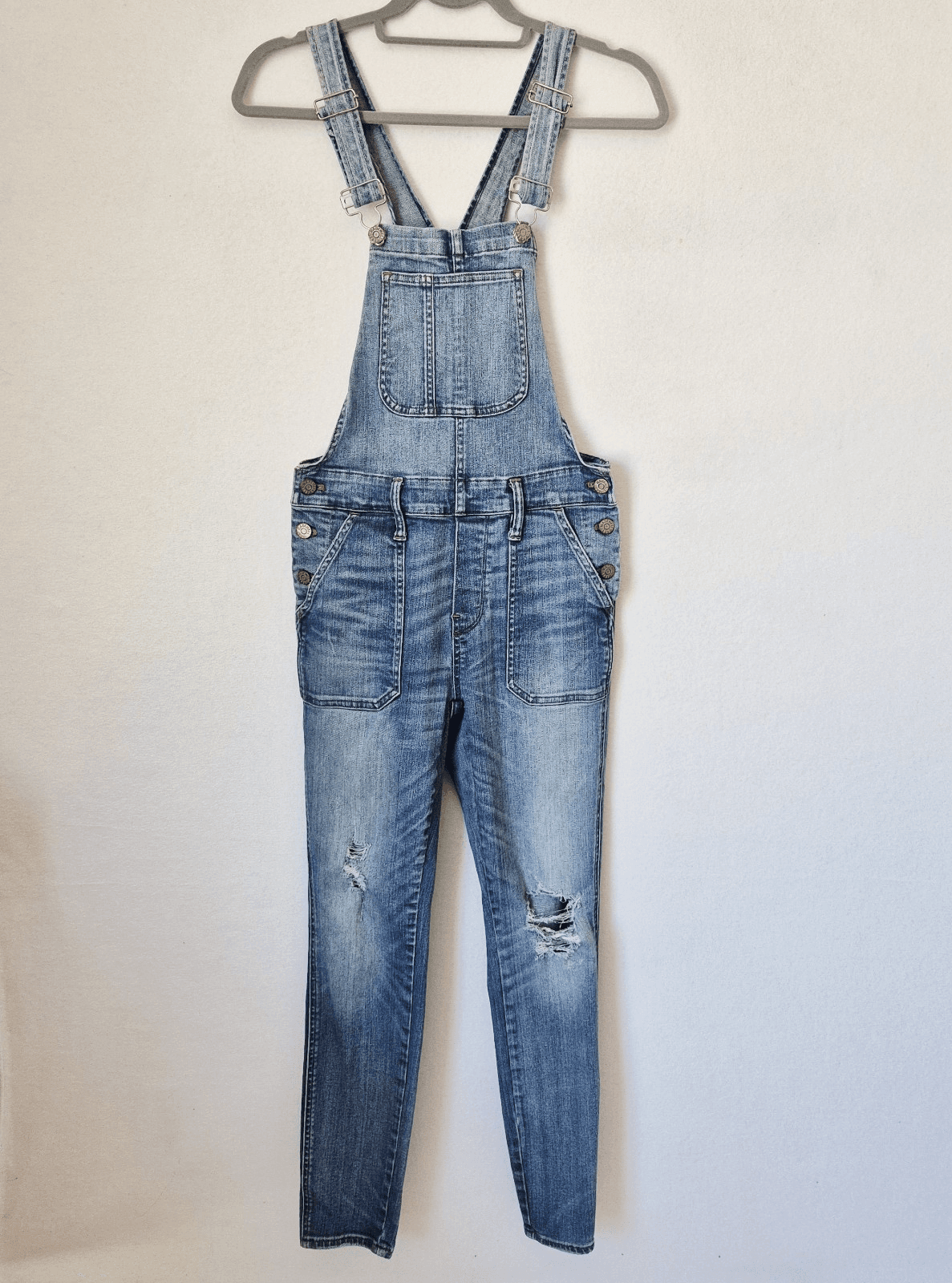 Madewell Skinny Denim Overalls Distressed Stretch Blue Adrian Wash Sz.XS #C2166