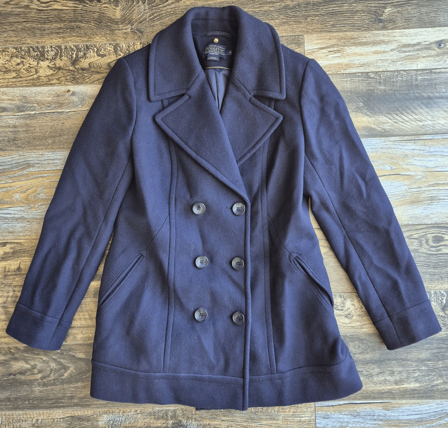 Pendleton Wool Blend Peacoat Double-Breasted Lined Pocket Navy Blue Women's M