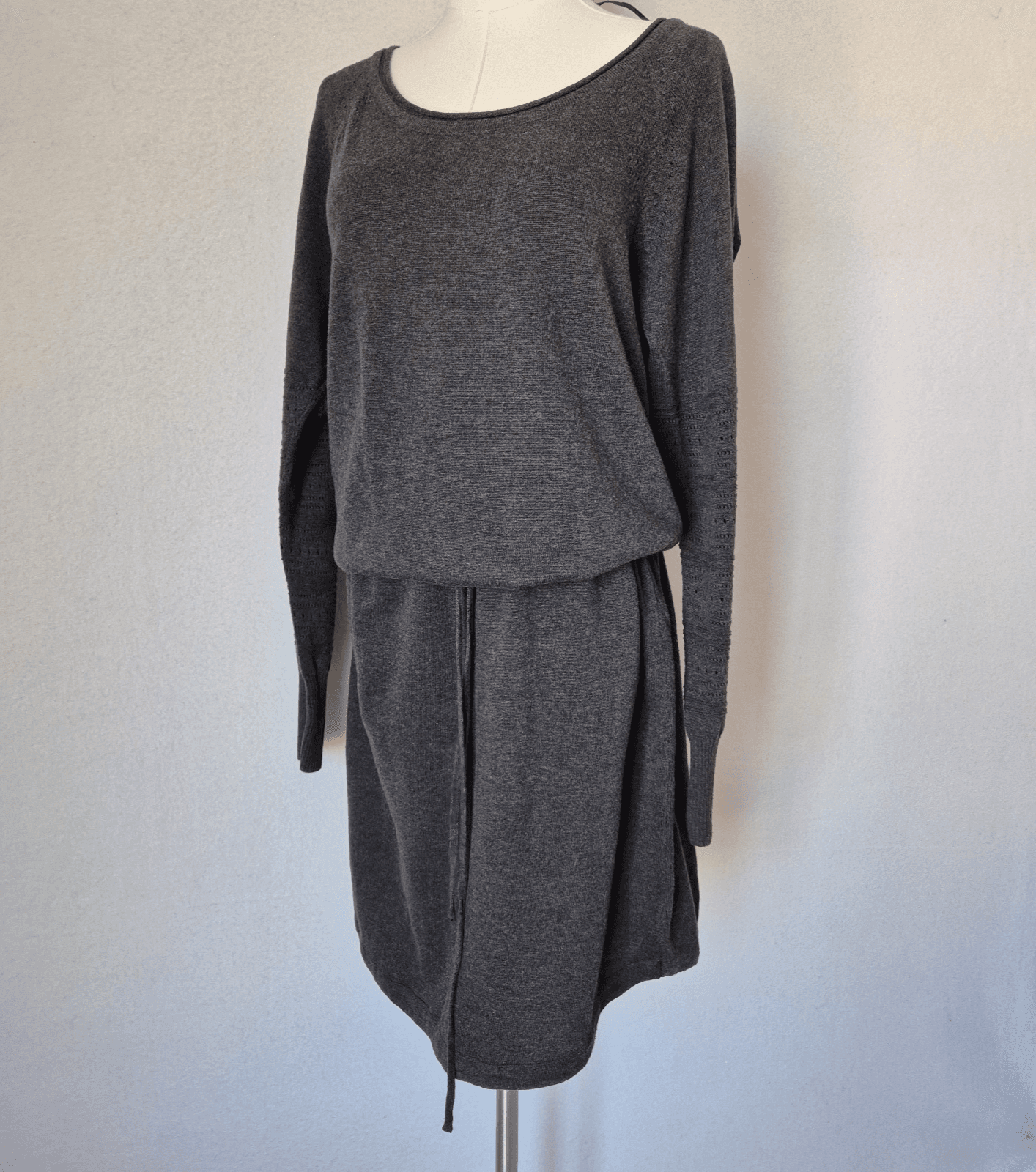 NWT Prana Leigh Organic Cotton Sweater Dress Drop Waist Drawstring Black Women M