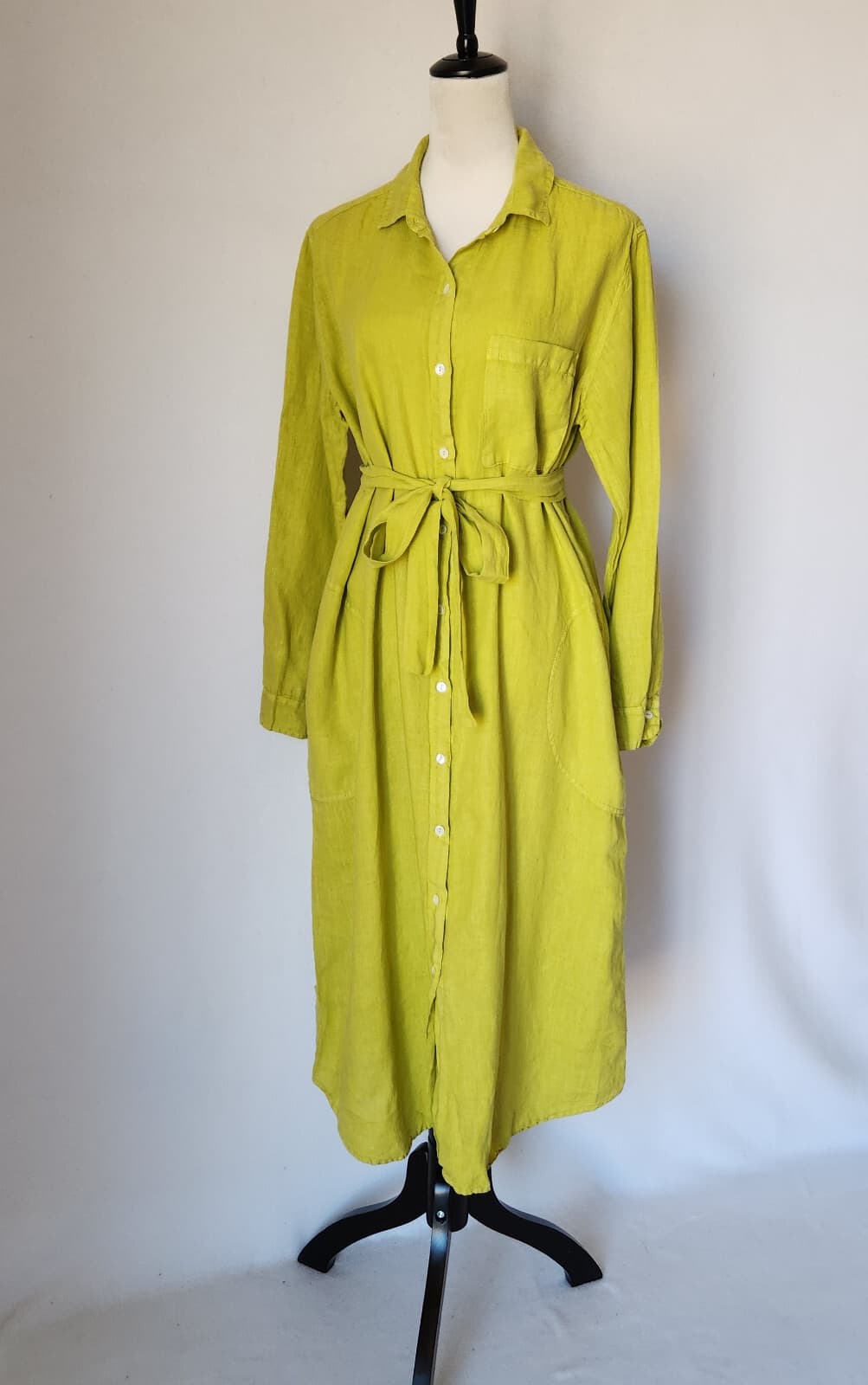 Velvet Graham & Spencer Linen Belted Shirt Dress Long Sleeve Pocket Lemondrop M
