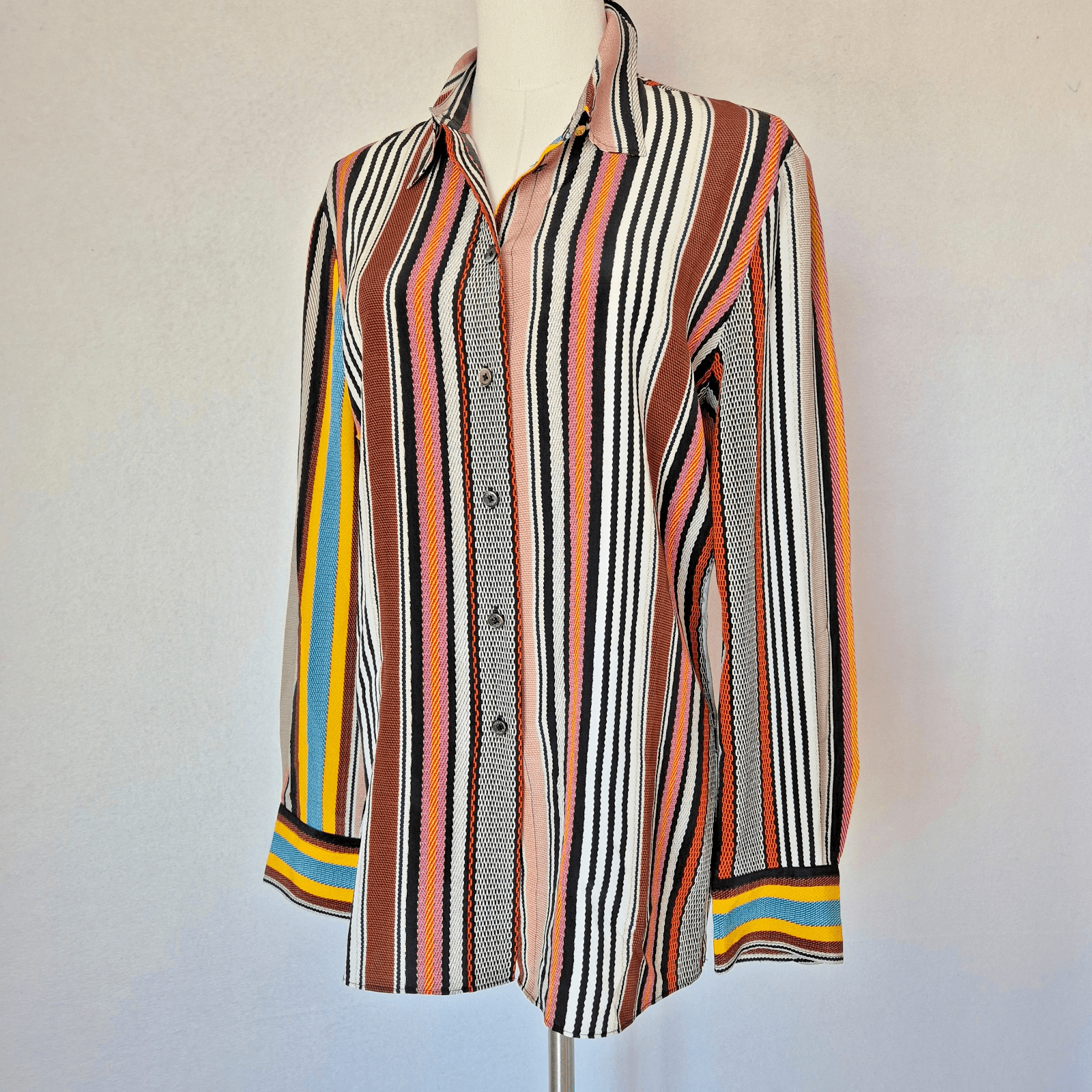 Tory Burch Silk Multicolor Striped Button-Up Shirt Long Sleeve Women's 12