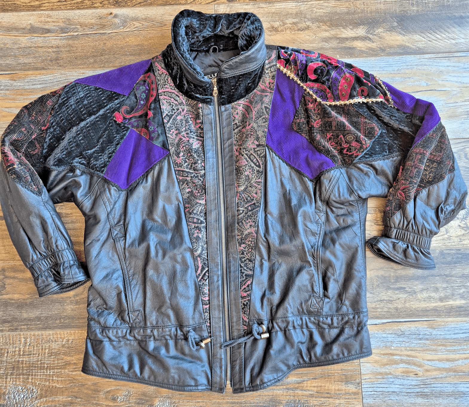 Vintage Pelle New York Milano Leather Mix-Media Patchwork Jacket Zip Pocket Sz.M