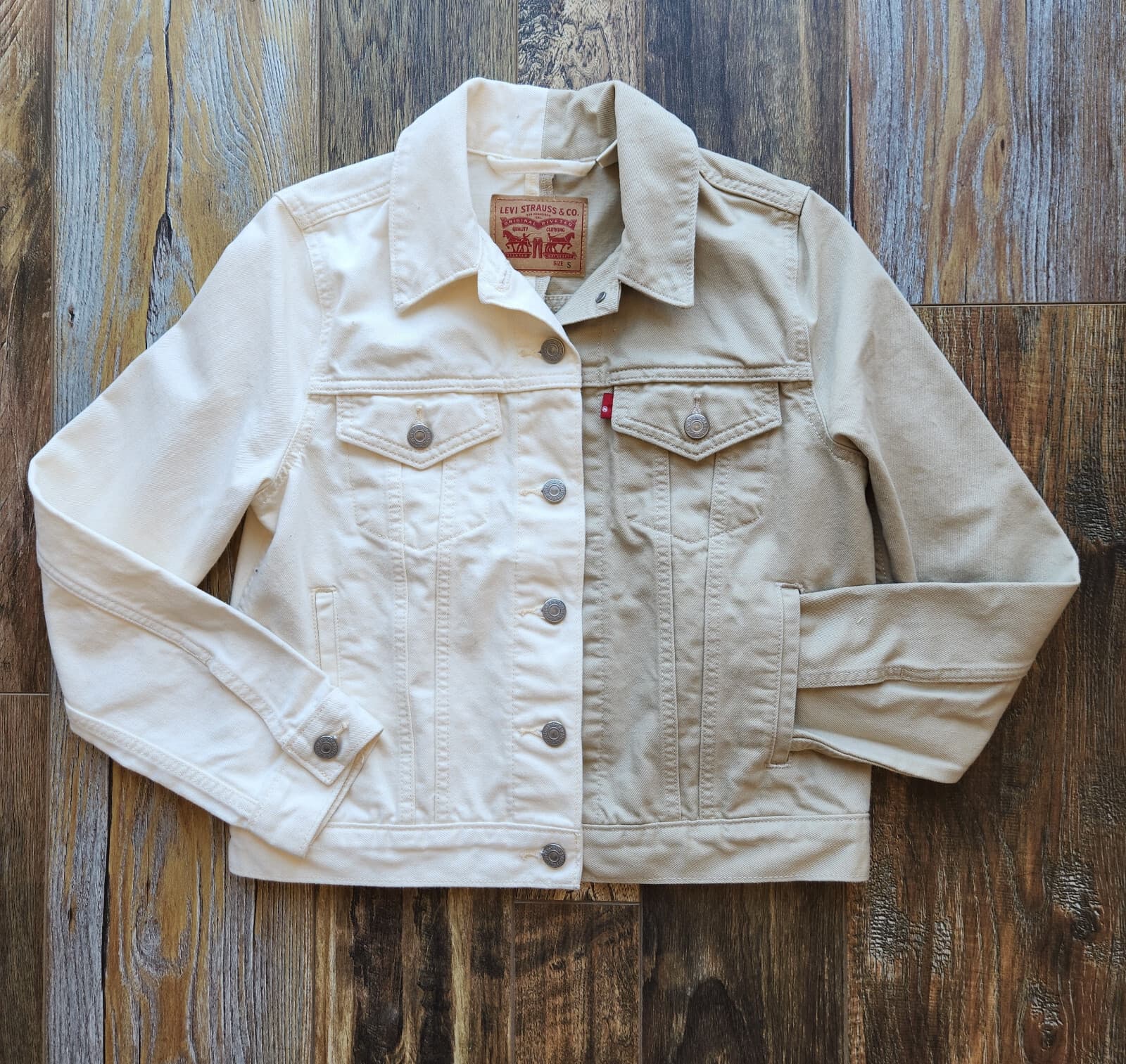 NWoT Levi's Original 2-Tone Tucker Denim Jacket Pocket Tan Stonewash Brown Sz.S
