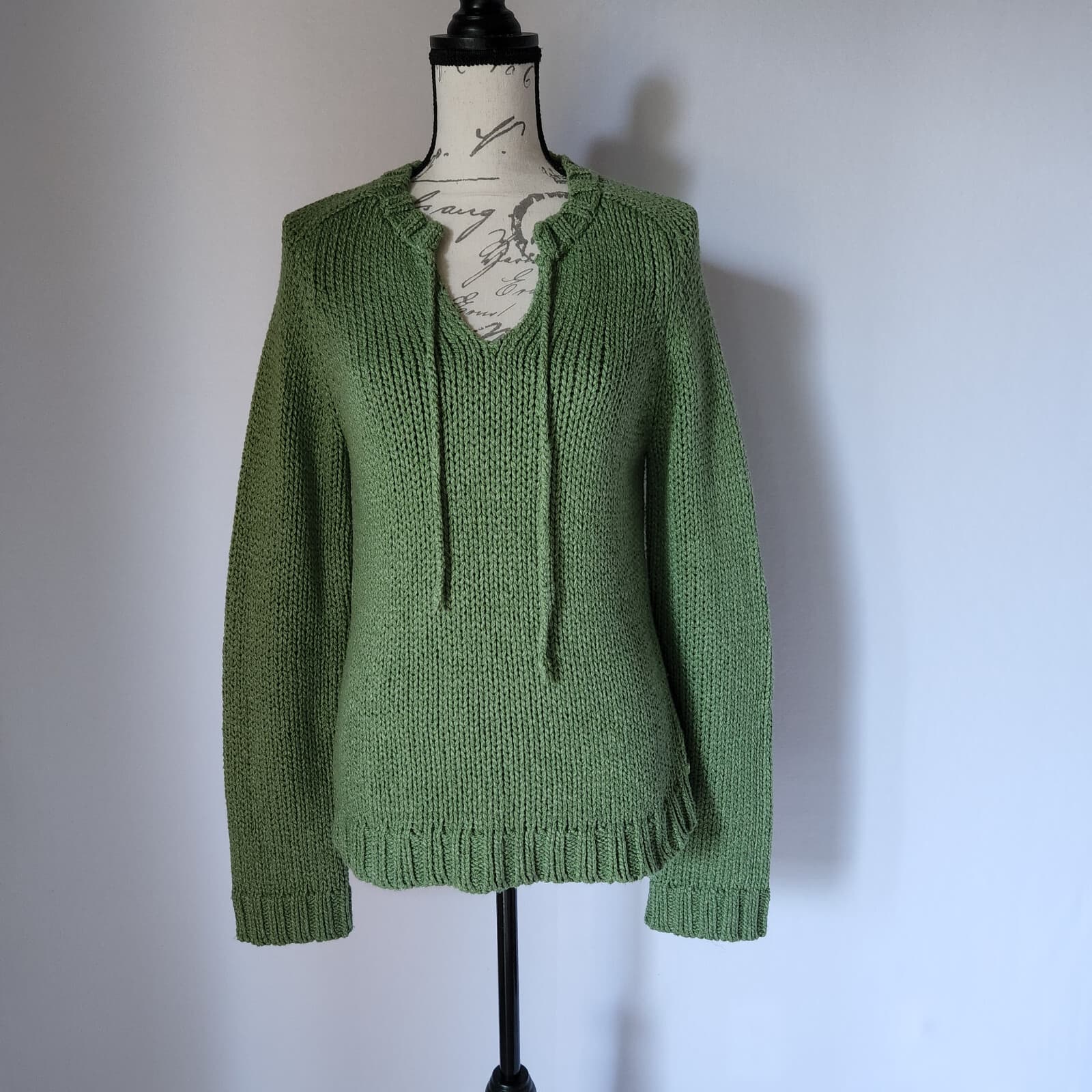 Vintage American Eagle 100% Cotton Sweater Long Sleeve Green Women L Hong Kong