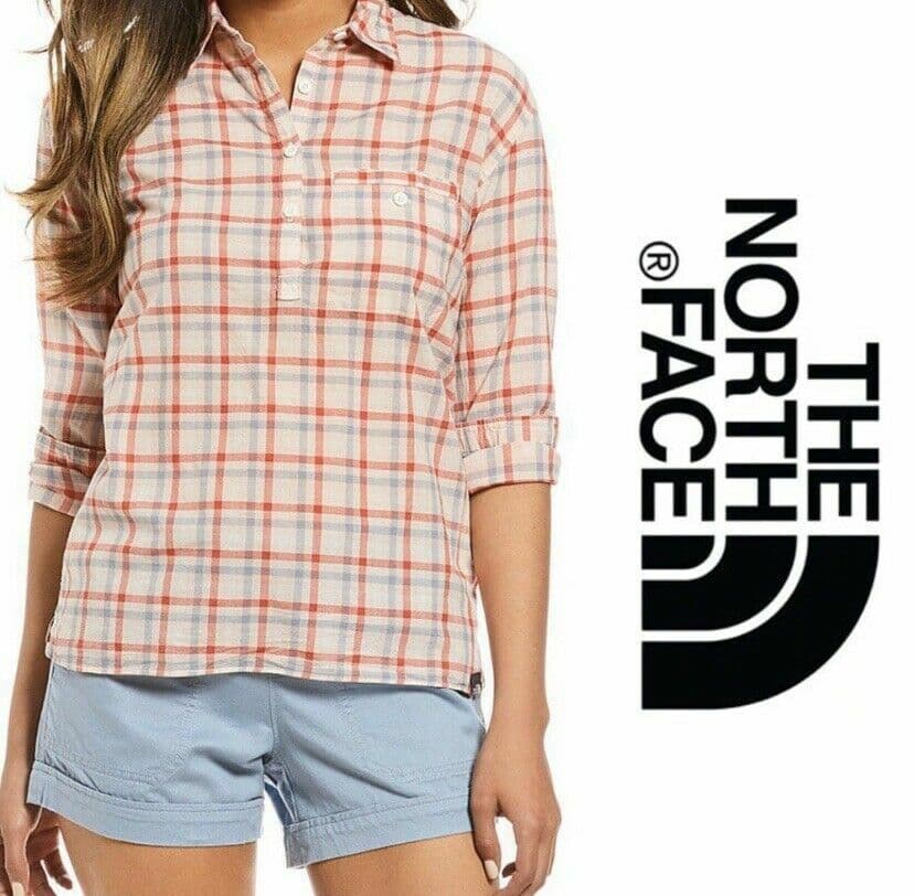 THE NORTH FACE Organic Cotton Top Shirt Pullover Long Sleeves 1/4-Button Plaid S