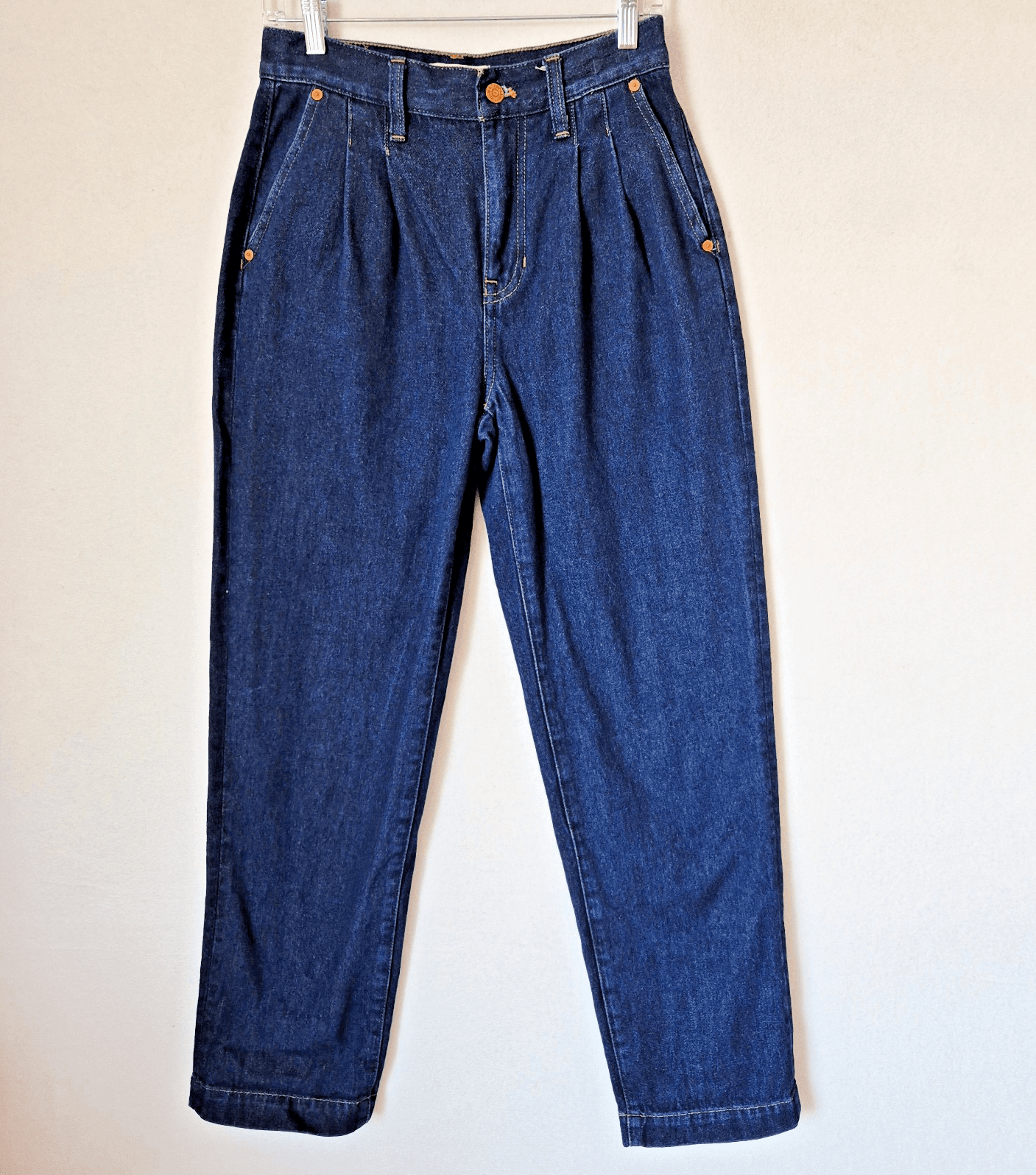 NWoT Madewell Baggy Straight Pleated Jeans Woodham Wash Blue Women's 25 #NH757