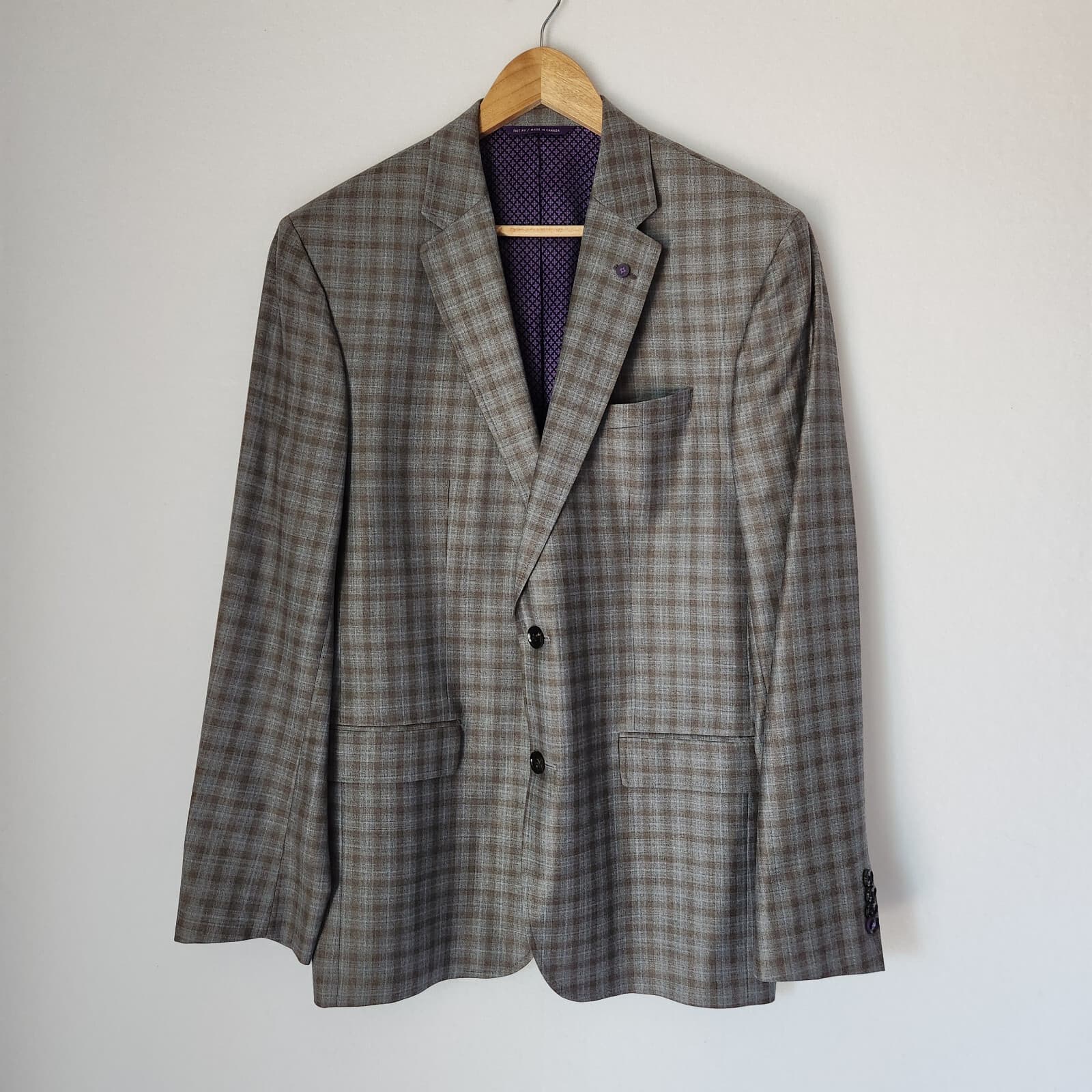 Ted Baker Jay Slim Fit Plaid Wool Sport Coat Two-Button Gray Brown Men's 40R