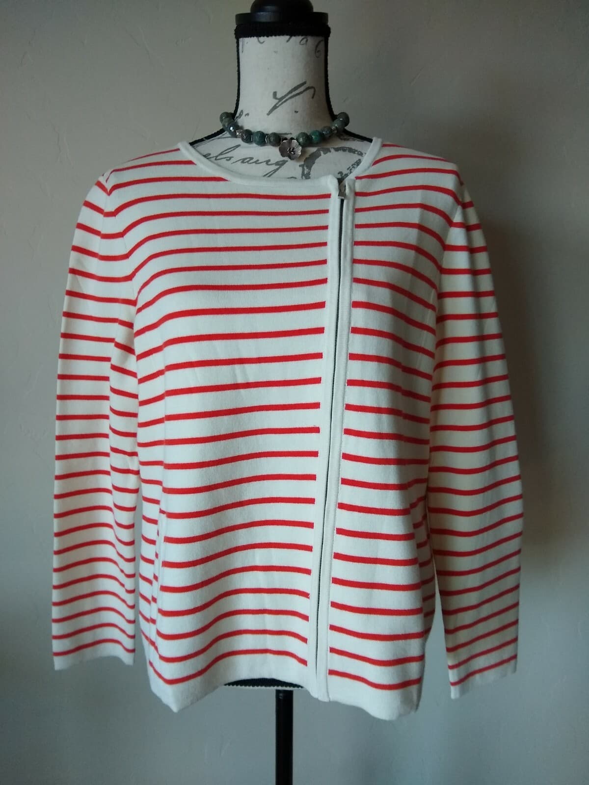TABOTS NWT Cotton Blend Sweater Zip Orange White Stripped Sz.Xp $149