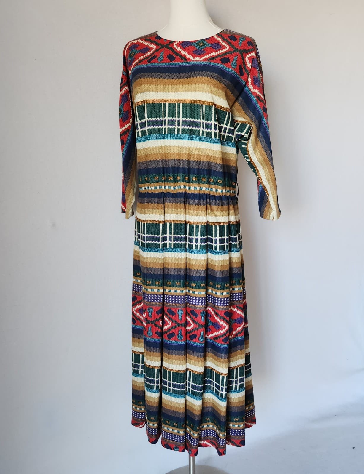 Vintage Sabino Made in USA Aztec Southwest Midi Dress Dolman Long Sleeve Sz.10