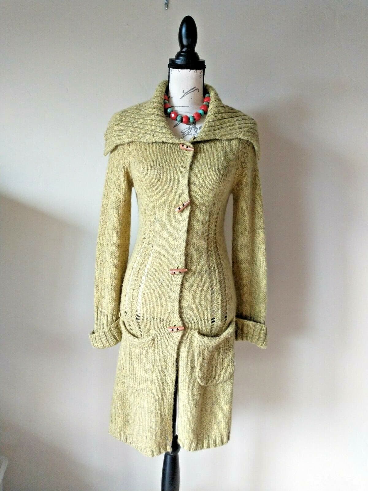 CHELSEA & VIOLET Mohair Blend Long Cardigan Wooden Button Green Women Sz.XS