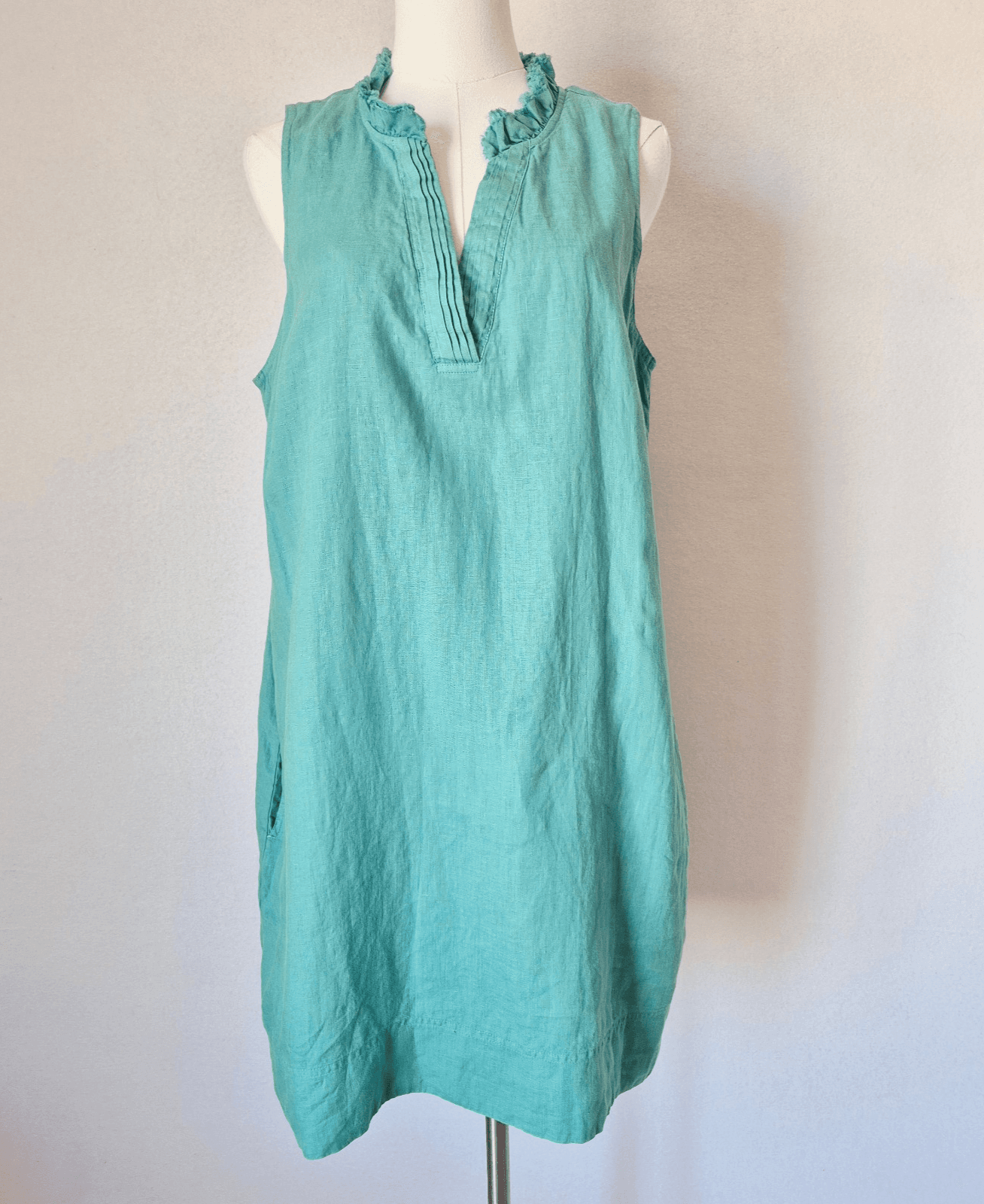 NWT Tommy Bahama Linen Two Palms Double Ruffle Mini Dress Sleeveless Green Sz.L